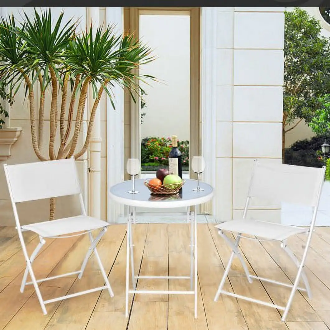 3 Pieces Patio Folding Bistro Set for Balcony or Outdoor Space-White