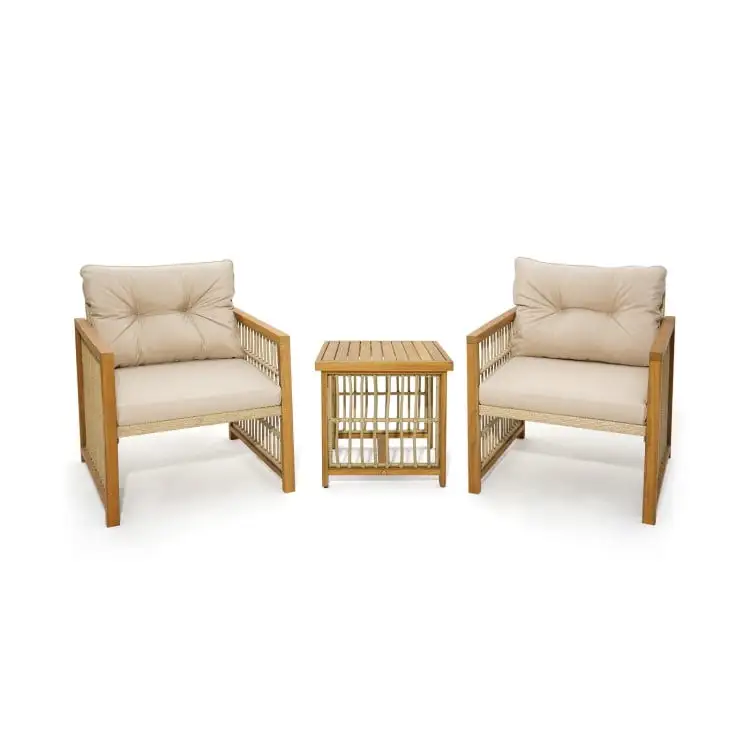 3 Pieces Rattan Rocking Bistro Set. Patio Conversation Sets with Coffee Table and Cushions-Off Gray