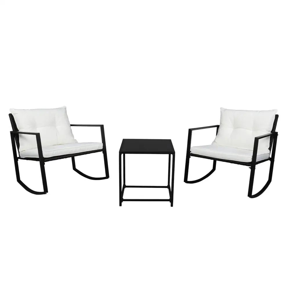 3 Pieces Wicker Patio Furniture Set with 2 Single Chair & 1 Coffee Table. Outdoor Conversation Set with Seat Cushion for Lawn Backyard Pool Garden. White