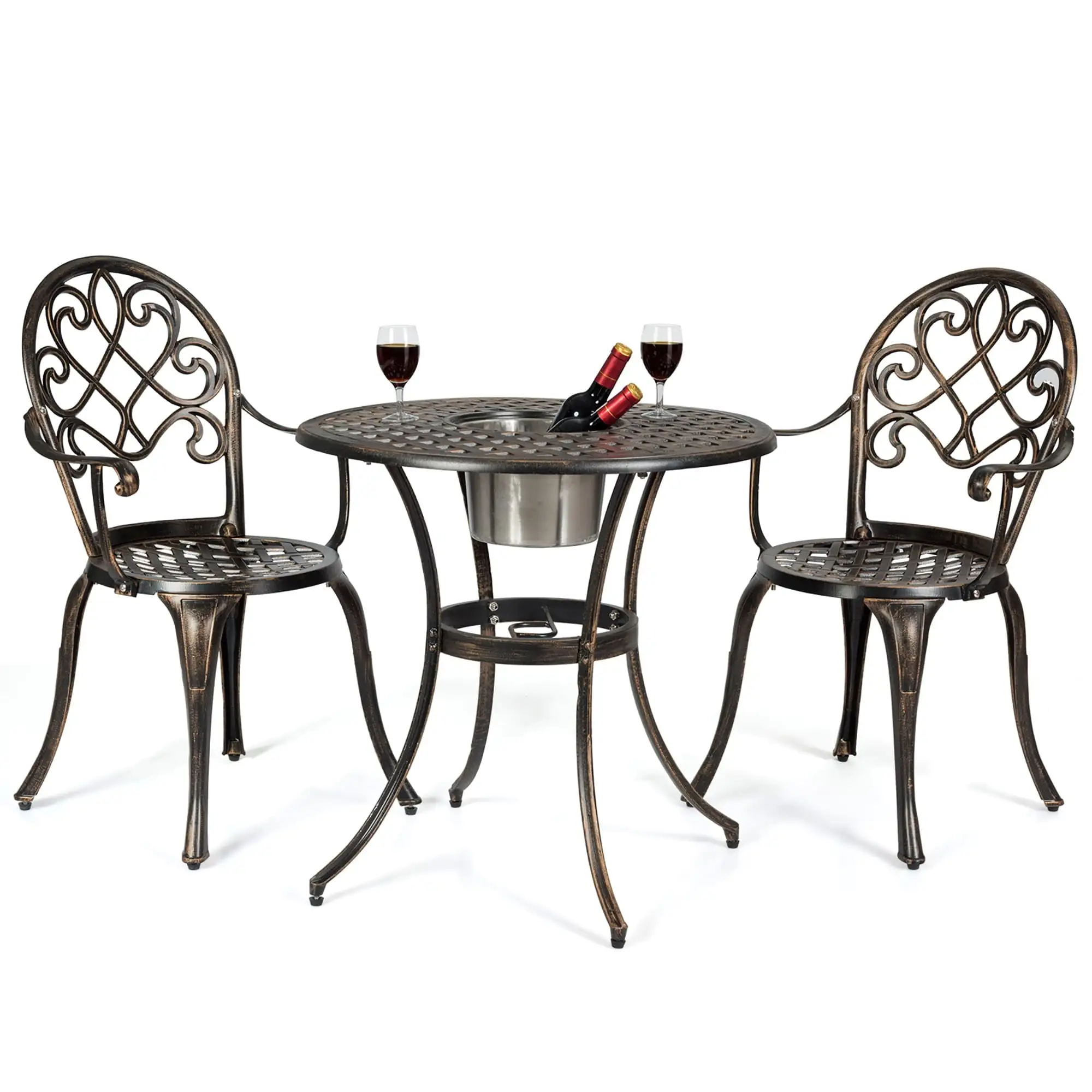 3 pcs Bistro Table Set Cast Aluminum Outdoor Patio Furniture Set