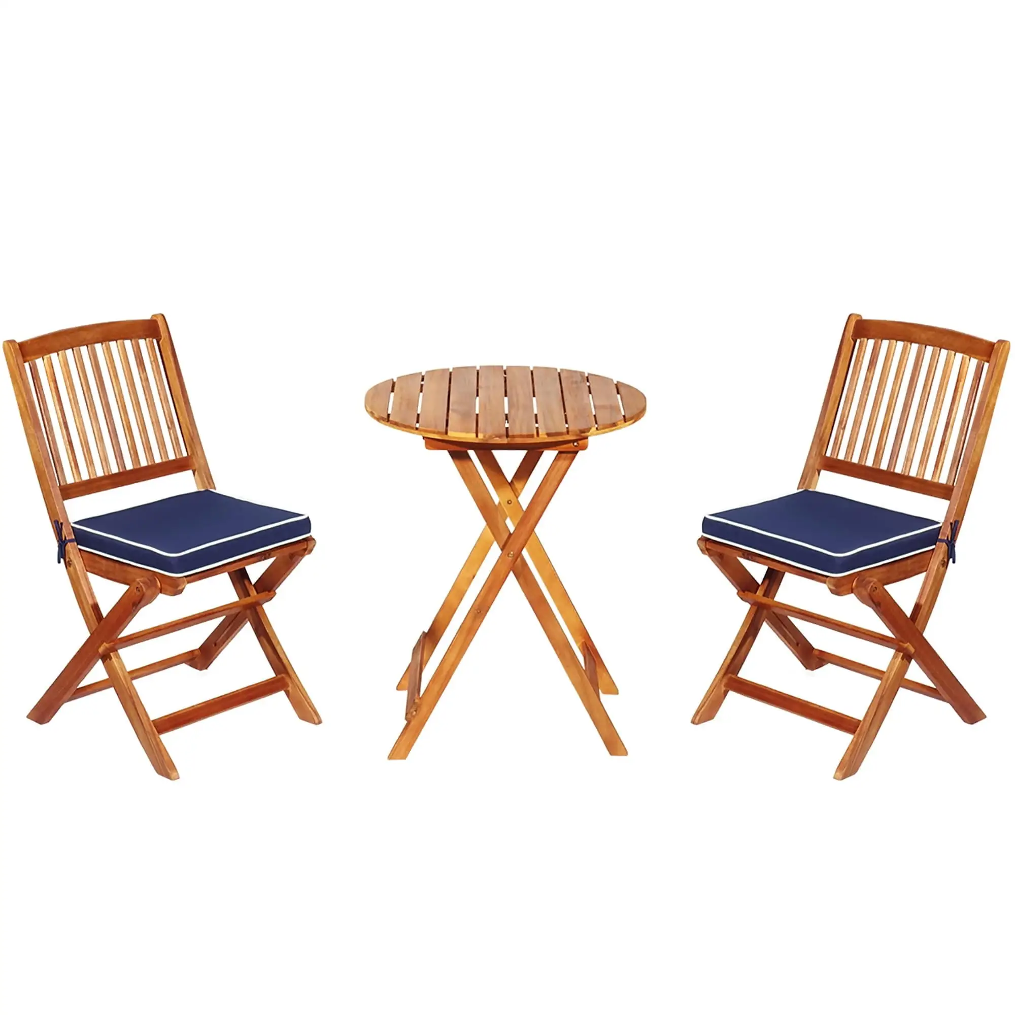 3-piece Folding Acacia Wood Patio Bistro Set Navy Blue