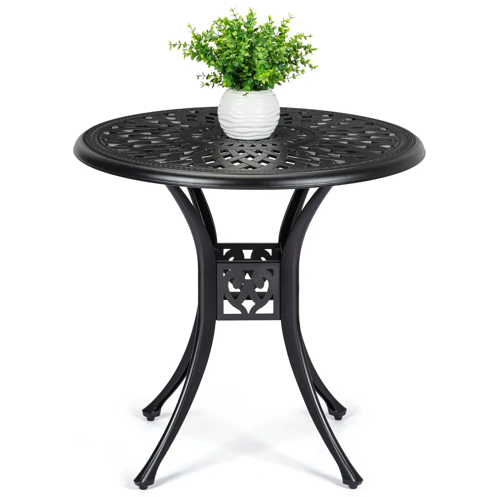 30.25Cast Aluminum Round Patio Bistro Table with Umbrella Hole for Poolside Deck Porch Backyard Garden