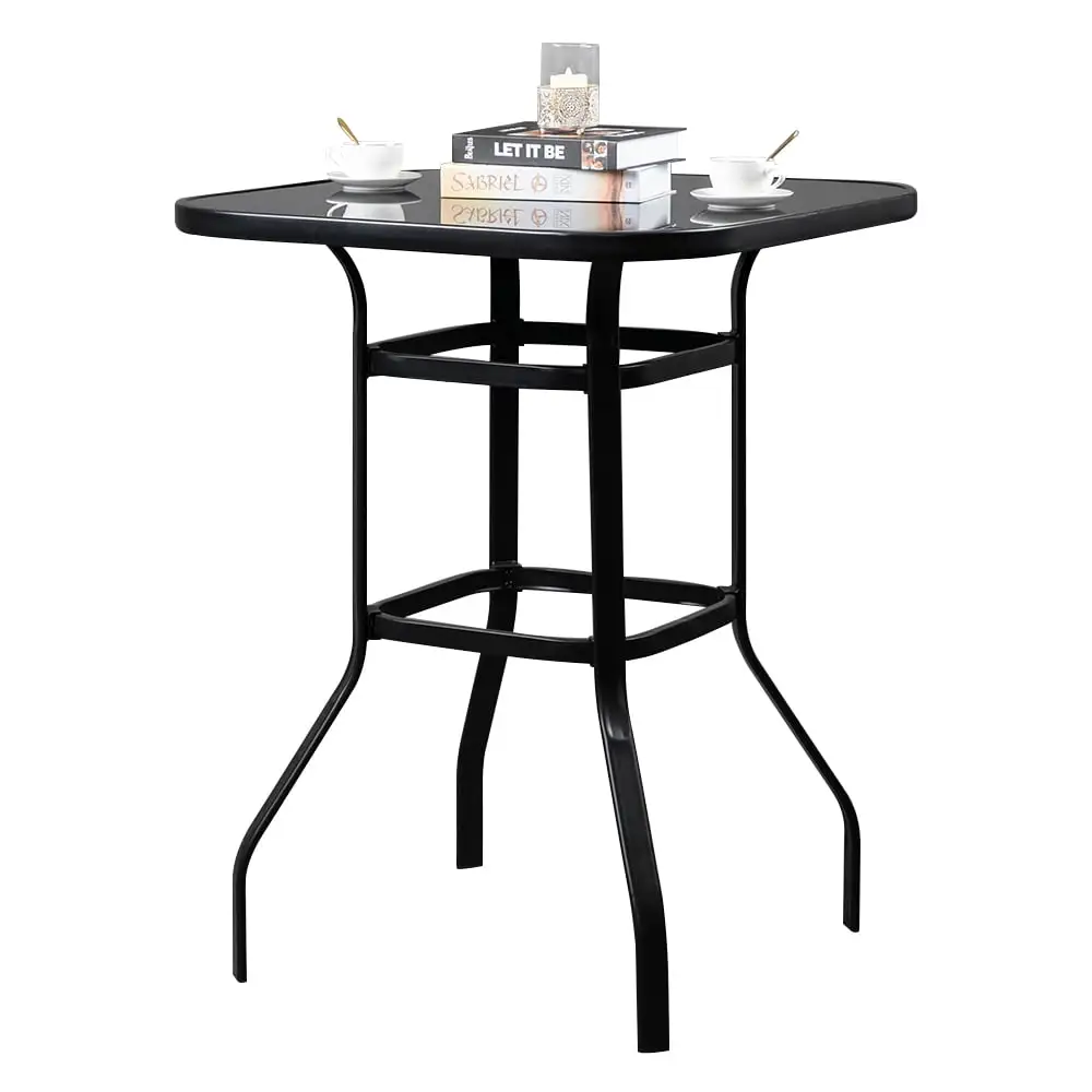 31.5 Outdoor Bistro Table. Square Steel Frame High Top Bar Table. All Weather Patio Bar Table. Tempered Glass Table Top Garden Porch Bistro Bar Height Table. JA2115