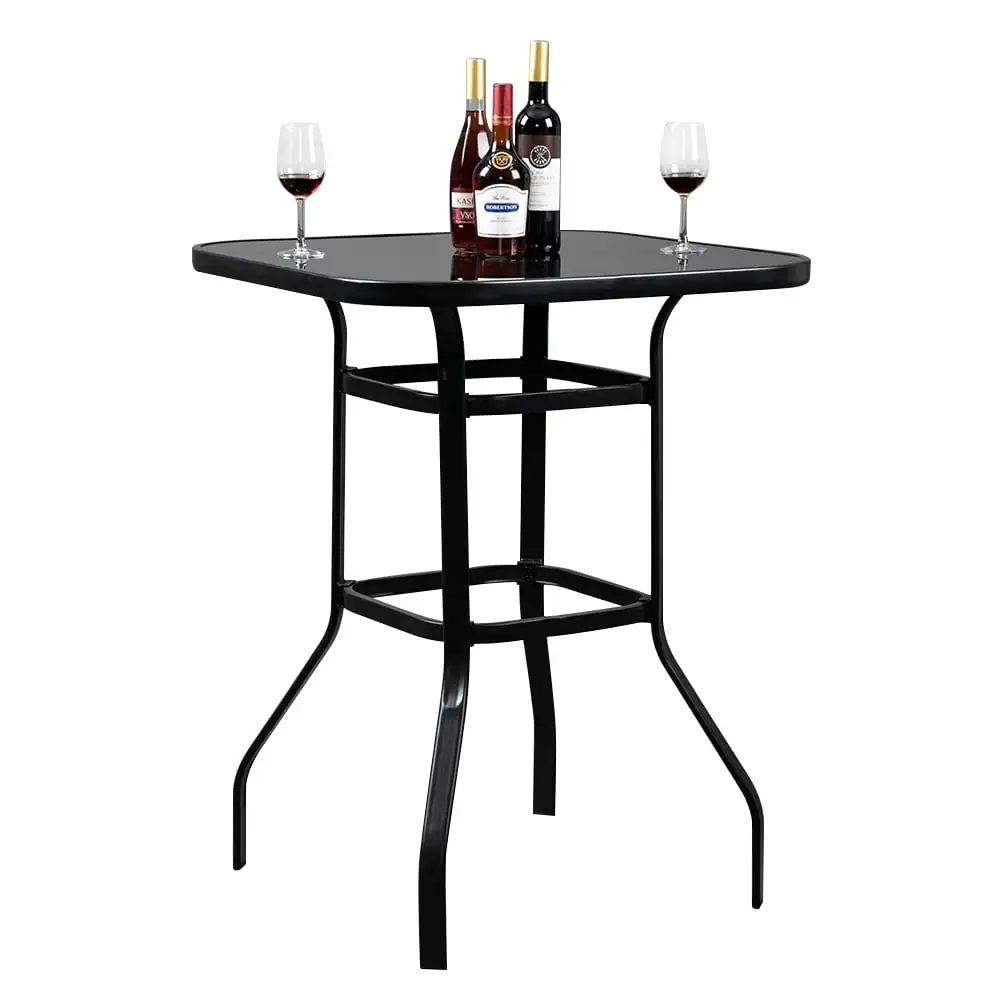 31.5 Outdoor Bistro Table. Square Steel Frame High Top Bar Table. All Weather Patio Bar Table. Tempered Glass Table Top Garden Porch Bistro Bar Height Table. JA2118