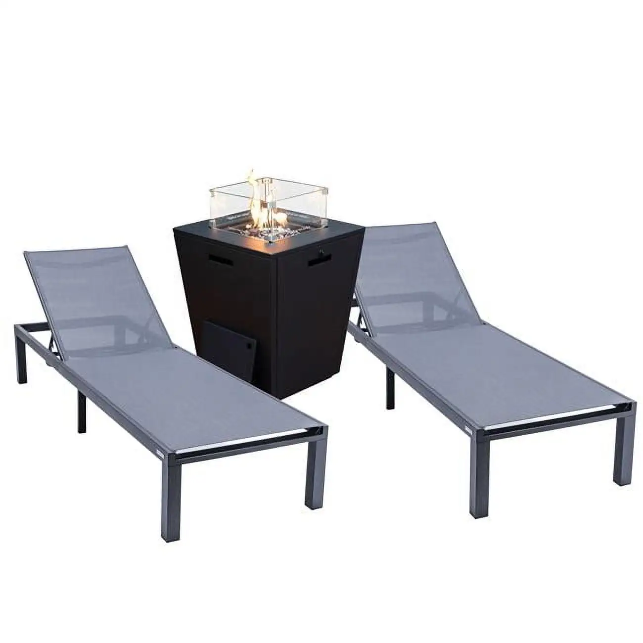 32.44 x 21.65 x 21.65 in. Marlin Modern Aluminum Outdoor Patio Chaise Lounge Chair with Square Fire Pit Side Table Perfect. Dark Grey - Set of 2