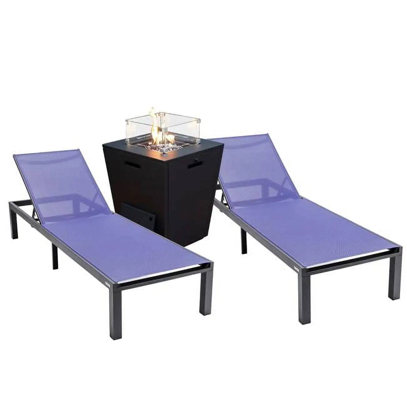 32.44 x 21.65 x 21.65 in. Marlin Modern Aluminum Outdoor Patio Chaise Lounge Chair with Square Fire Pit Side Table Perfect. Navy Blue - Set of 2