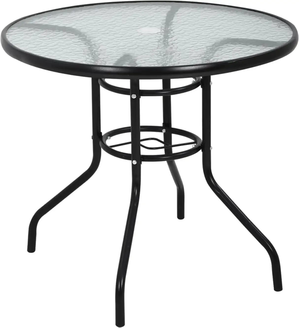 32 Outdoor Patio Table With Umbrella Hole Round Outdoor Coffee Table Tempered Glass Top. All Weather Dining Table Bistro Table Suitable For Backyards. Balconies. Gardens And Lawns