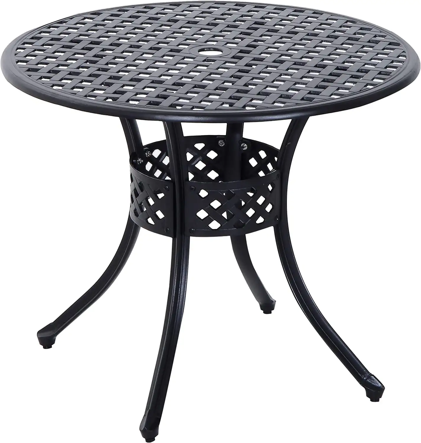 33 Patio Dining Table Round Cast Aluminium Outdoor Bistro Table with Umbrella Hole - Black