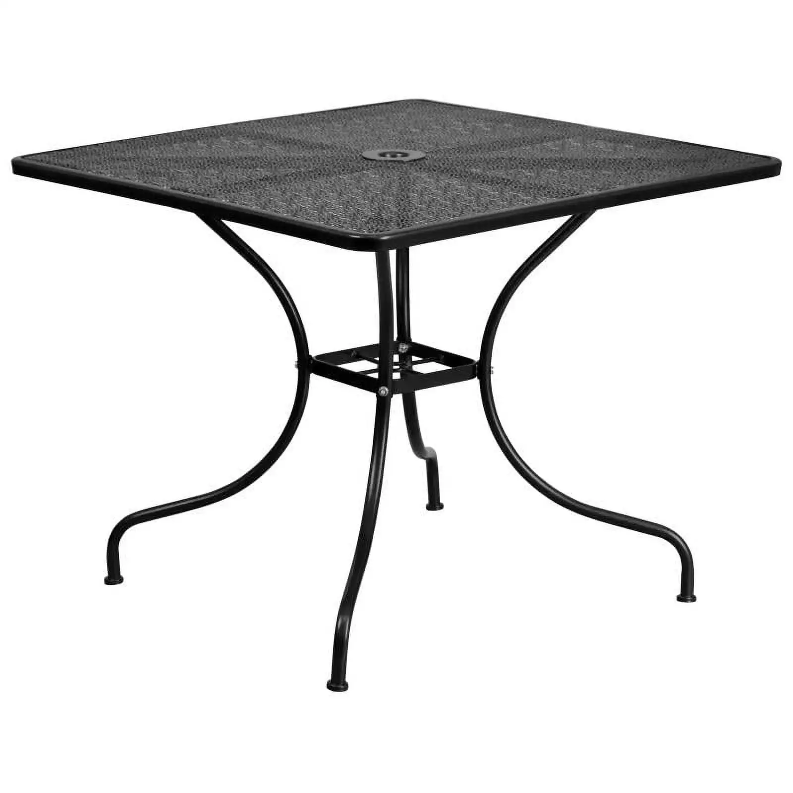 35.5 Square Black Metal Patio Table with Umbrella Hole For Indoor or Outdoor Use