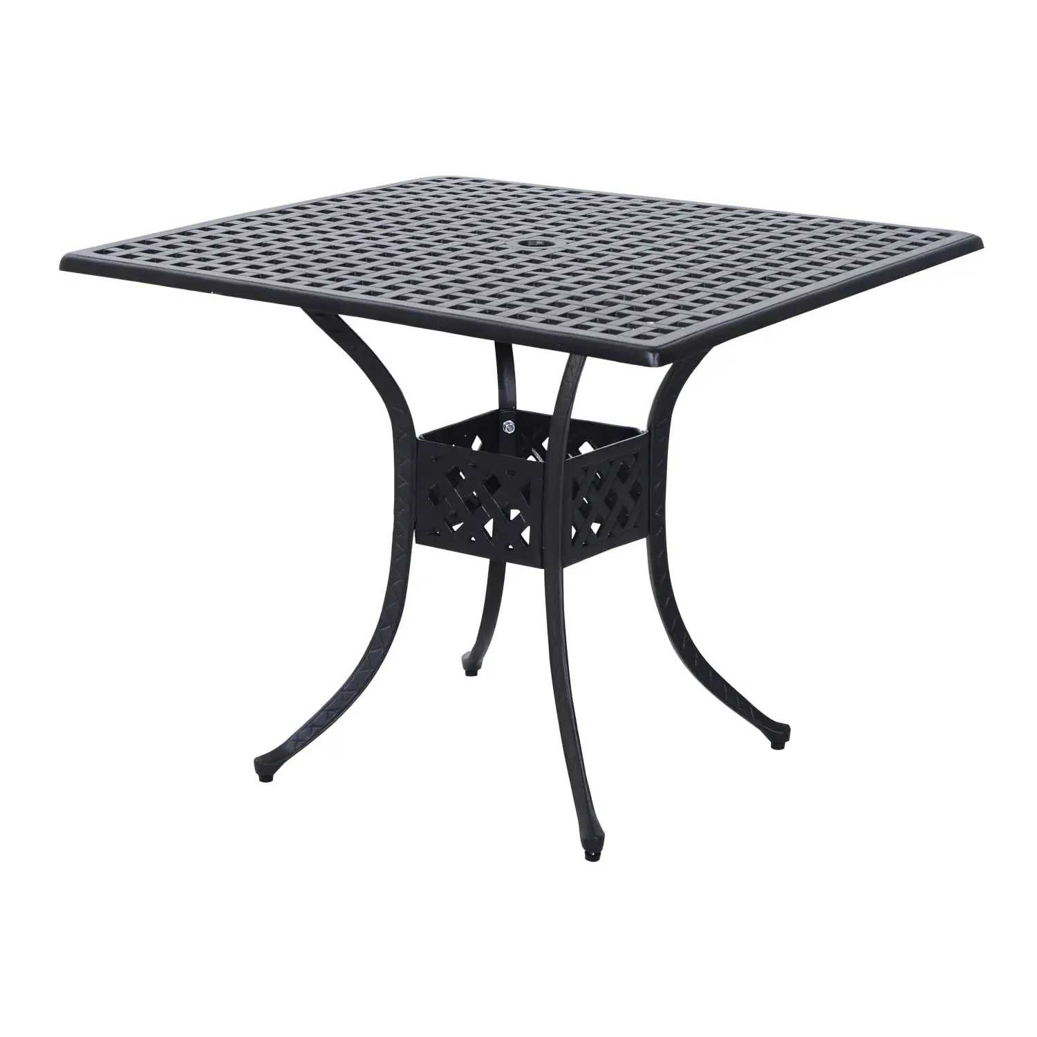 36 Square Patio Dining Table With 2 Dia Umbrella Hole. Cast Aluminum Outdoor Dining Table. Outdoor Bistro Table For Garden. Backyard. Porch. Black