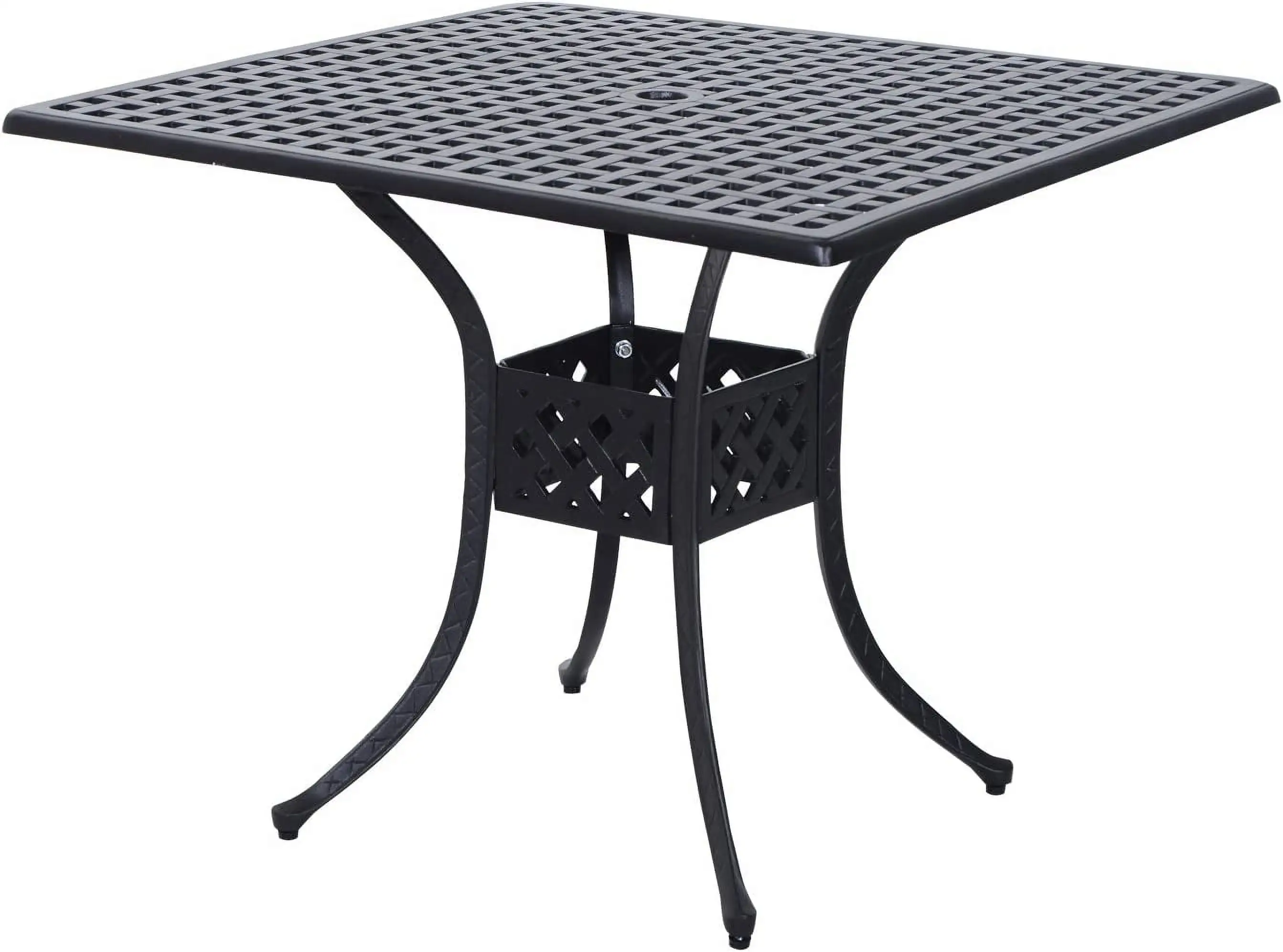 36 Square S Table with 2 Dia Umbrella Hole. Cast Aluminum Outdoor Dining Table. Outdoor Bistro Table for Garden. Backyard. Porch. Black