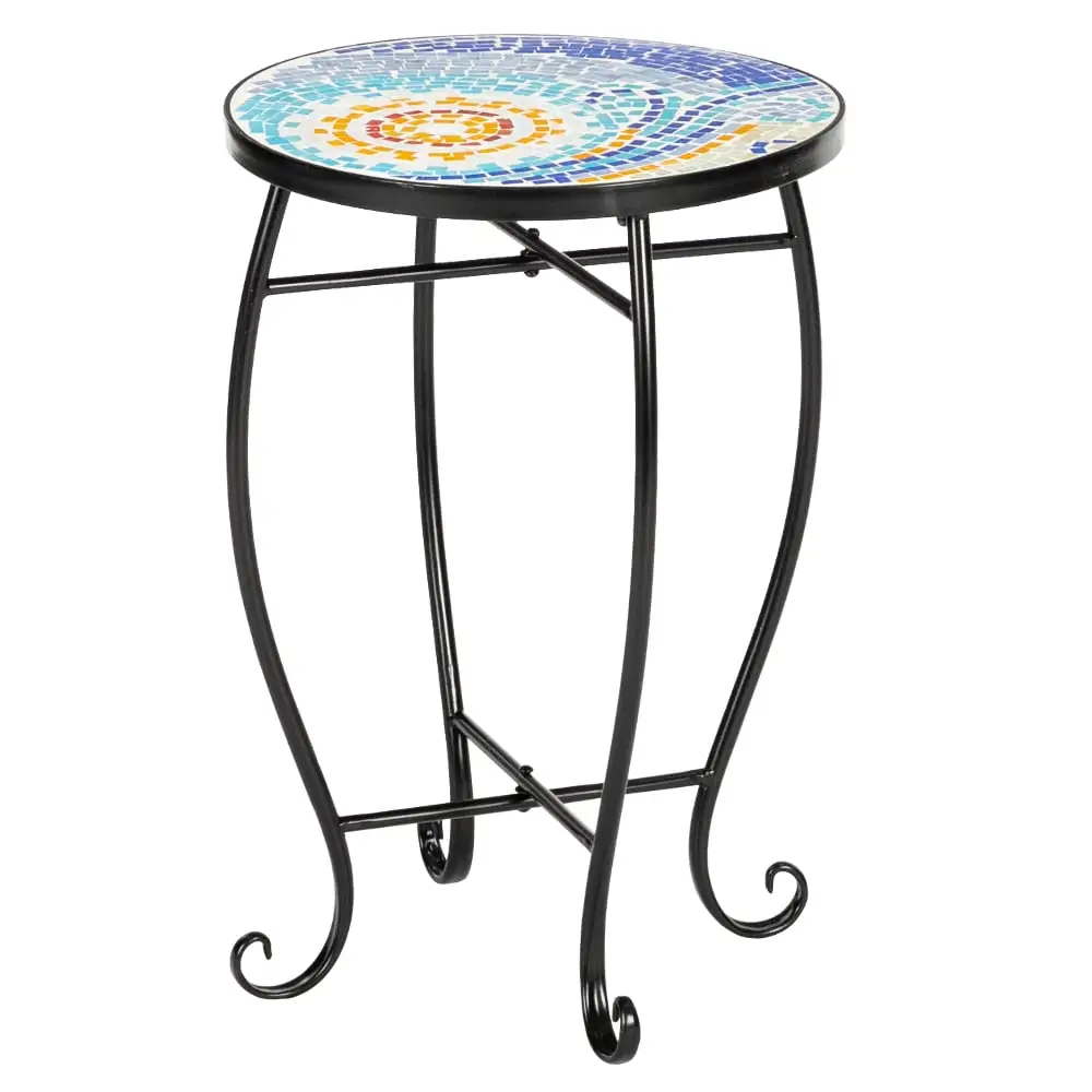 Artisasset Blue Hawaiian Inlaid Color Glass Sun Mosaic Round Terrace Bistro Table