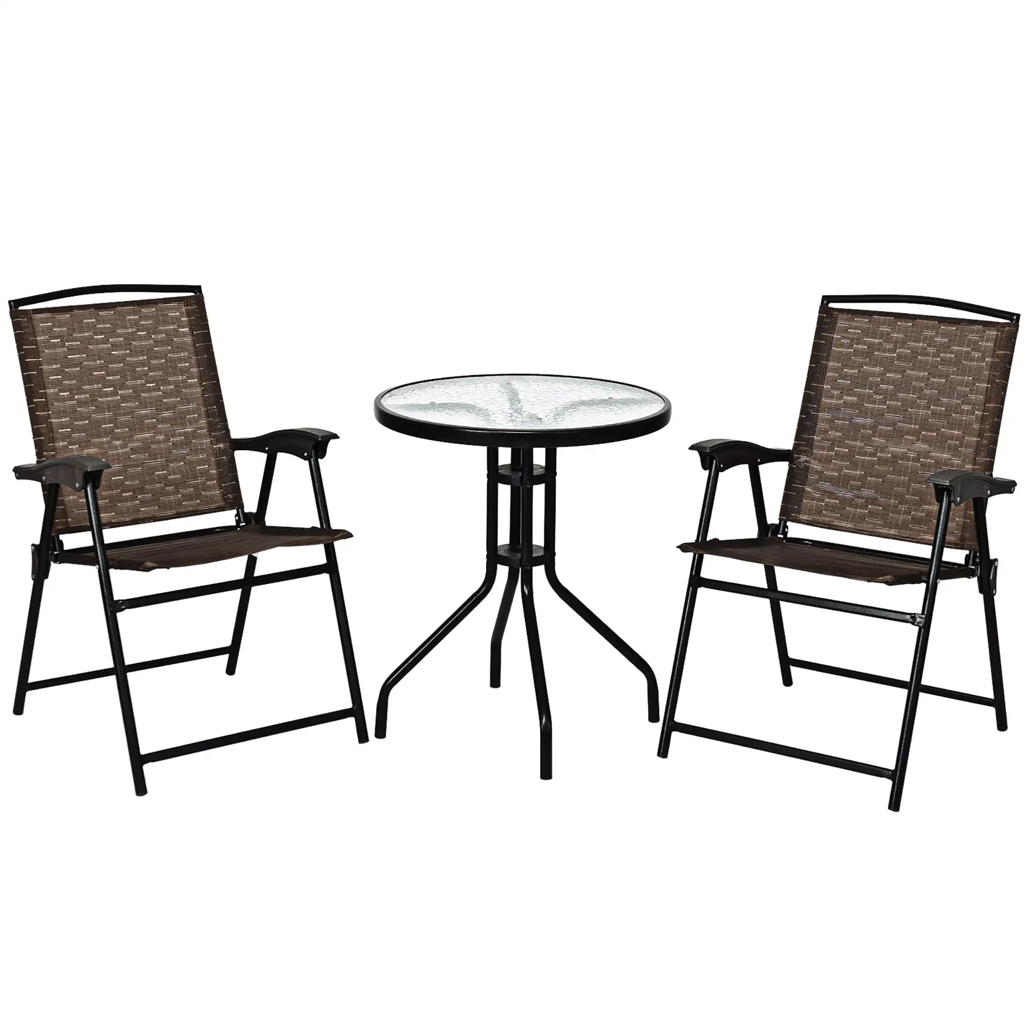 3PC Bistro Set Patio Furniture Garden Round Table and Folding Chairs