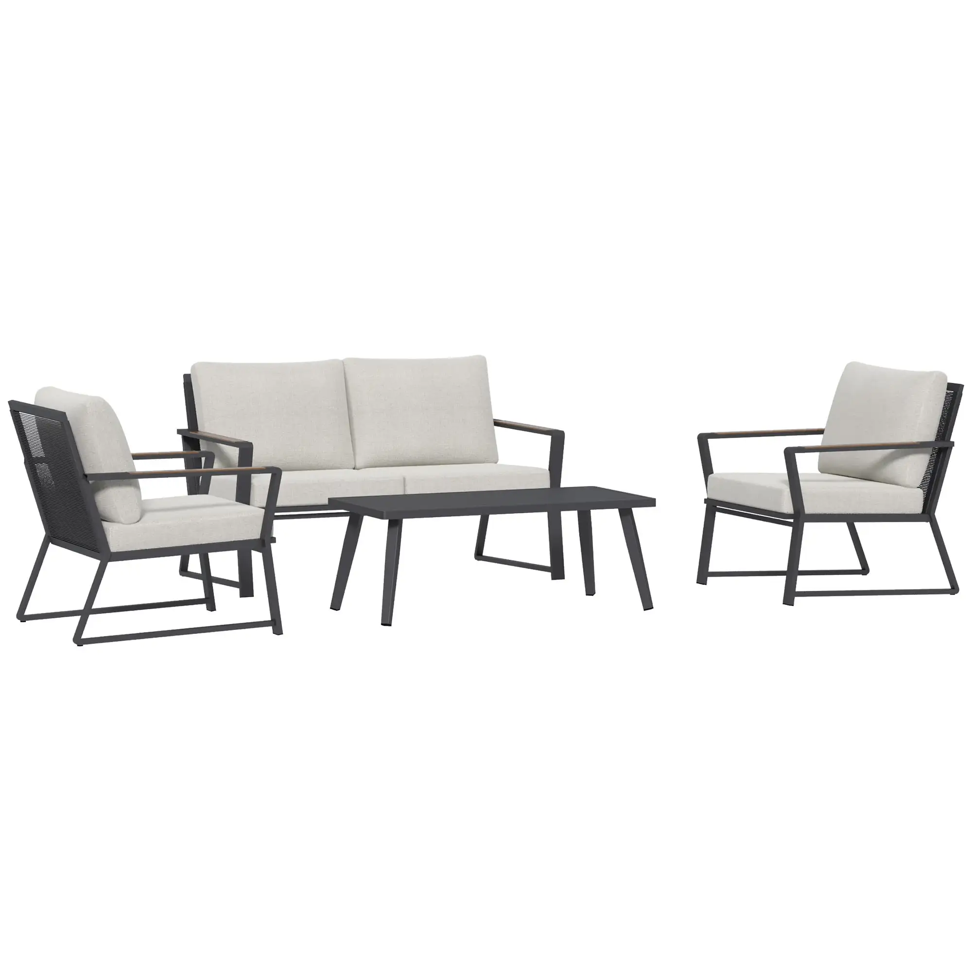 4 Piece Patio Furniture Set. Aluminum Conversation Set. Outdoor Garden Sofa Set with Armchairs. Loveseat. Center Coffee Table and Cushions. Cream White