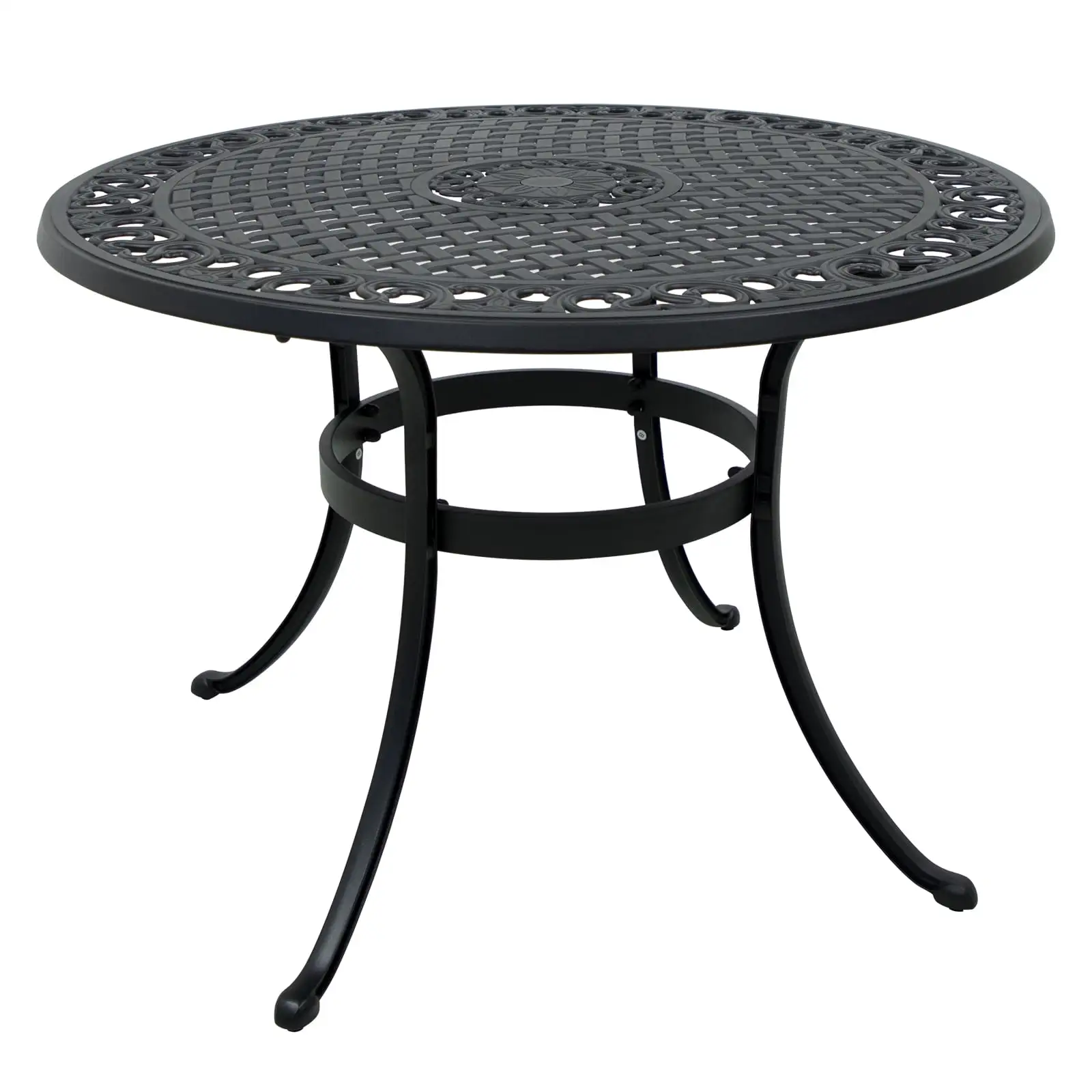 42 Inch Cast Aluminum Patio Table with Umbrella Hole. Indoor Outdoor All Weather Round Patio Bistro Table for Garden. Patio. Yard. Black with Antique Bronze at The Edge