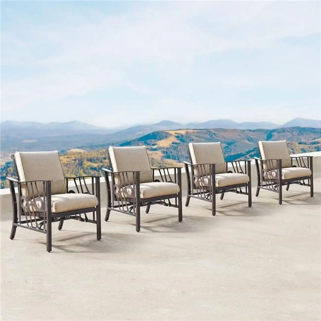 42 in. Outdoor Aluminum Square Fire Table Set with Four Deep Seating Rocking Chair - 5 Piece