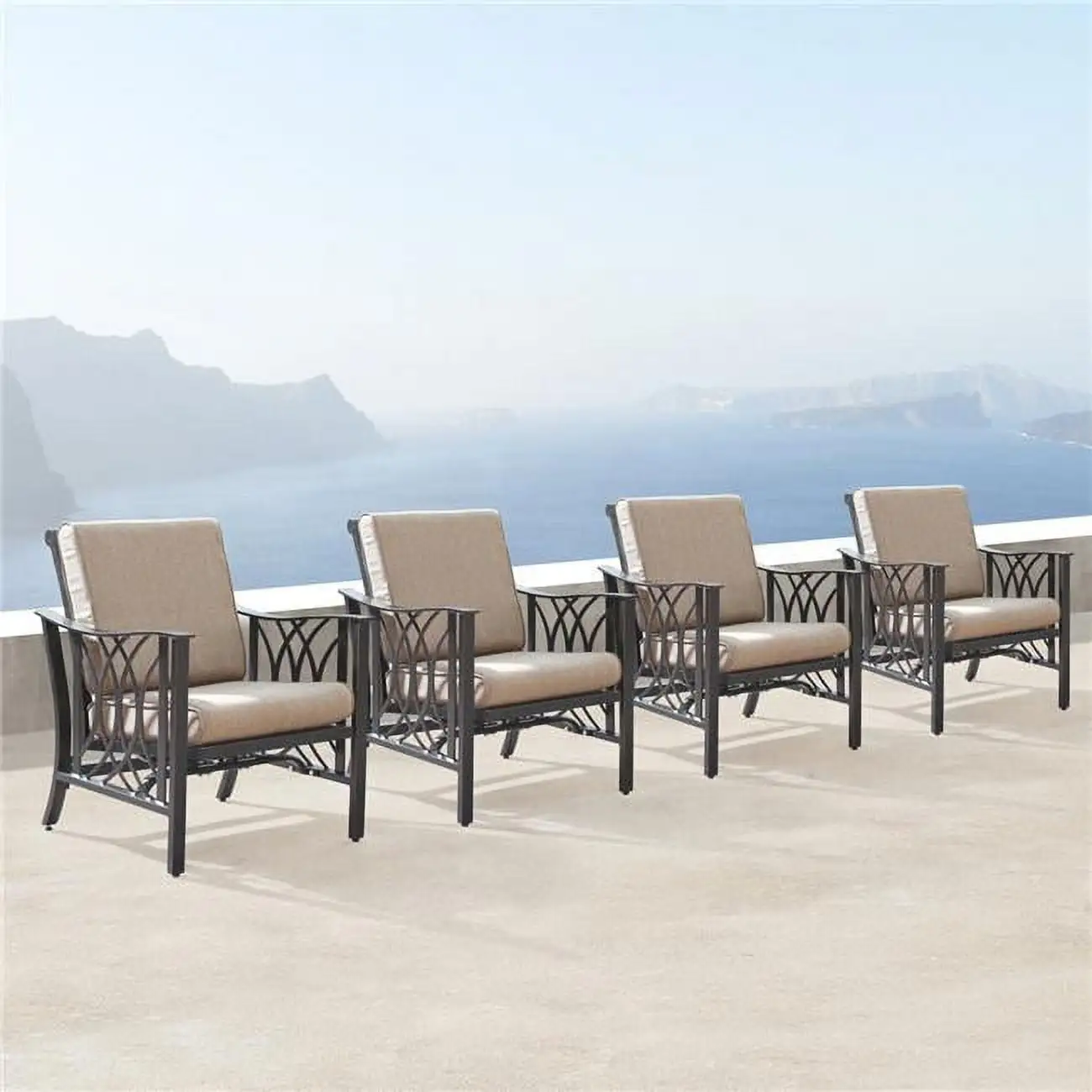 42 in. Outdoor Aluminum Square Fire Table Set with Four Deep Seating Rocking Chair - 5 Piece