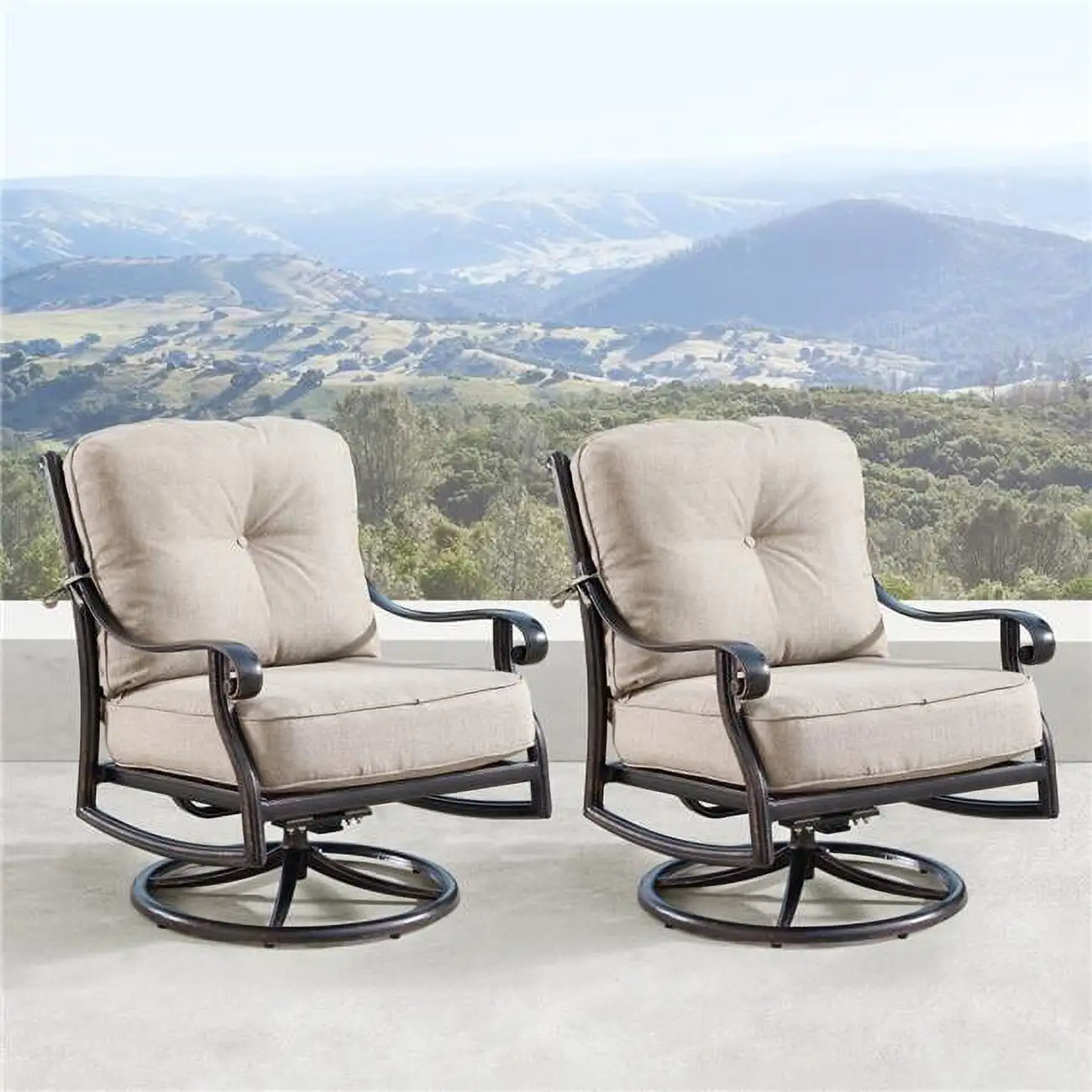 42 in. Outdoor Aluminum Square Fire Table Set with Four Deep Seating Swivel Rocking Chair - 5 Piece