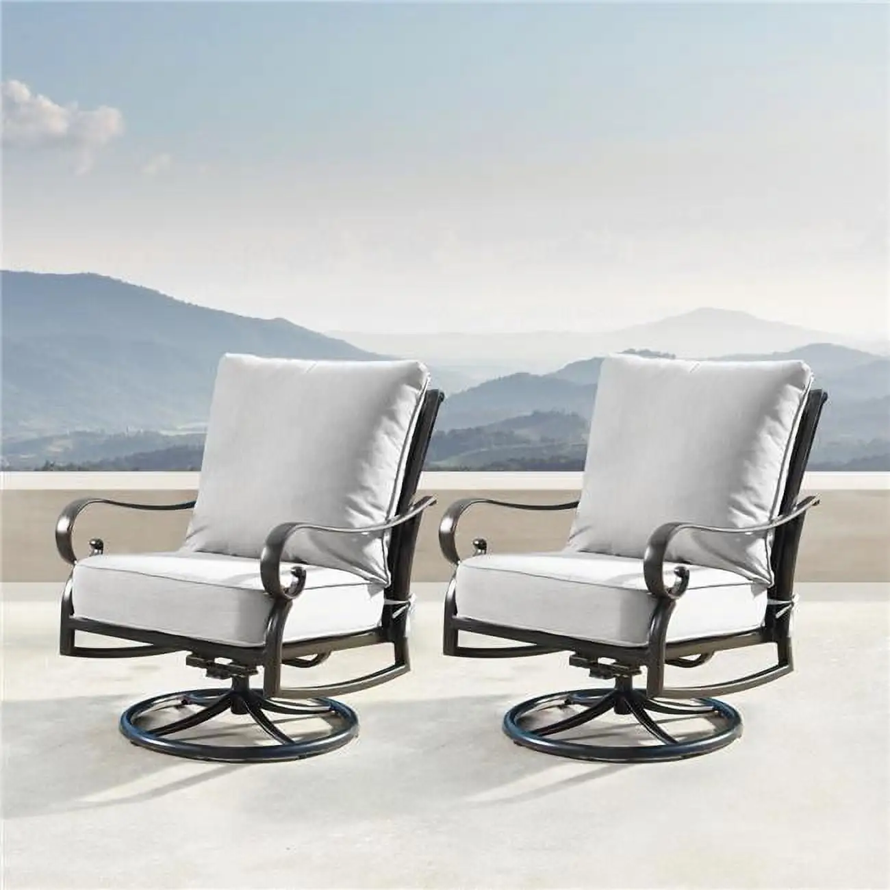 42 in. Outdoor Aluminum Square Fire Table Set with Four Deep Seating Swivel Rocking Chair - 5 Piece