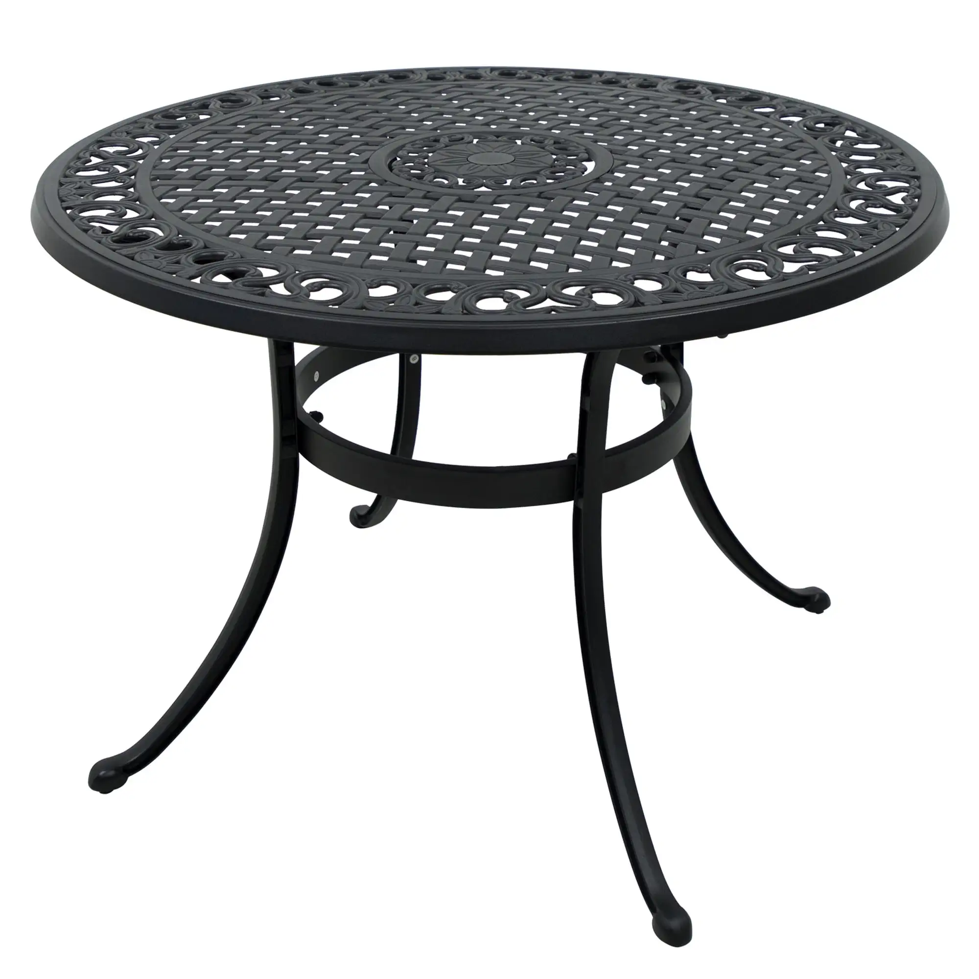 42 inch Cast Aluminum Patio Table with Umbrella Hole.Round Patio Bistro Table for Garden. Patio. Yard. Black with Antique Bronze At The Edge