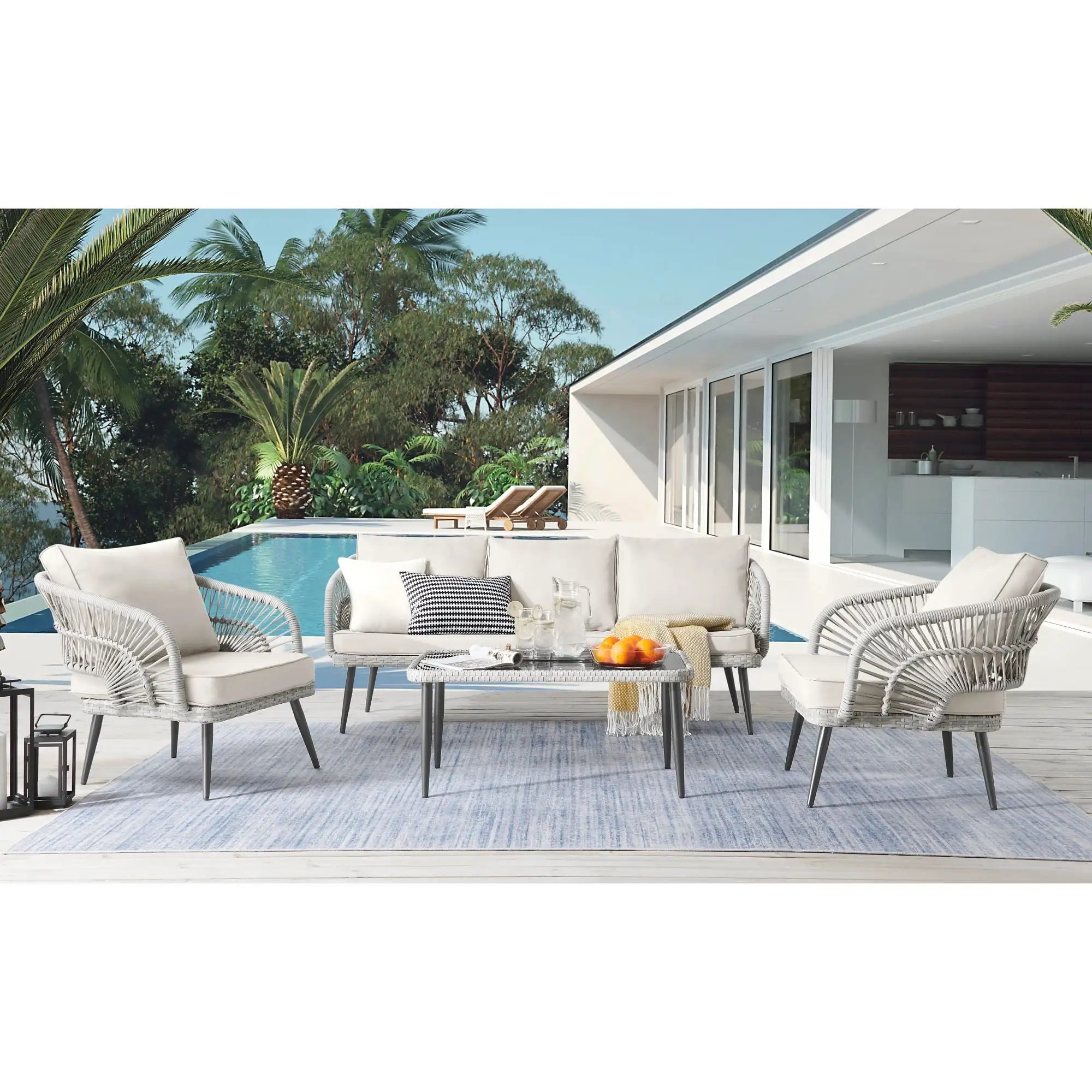 Inspired Home Marius Outdoor Rattan Wicker 4pc Seating Group. Sand