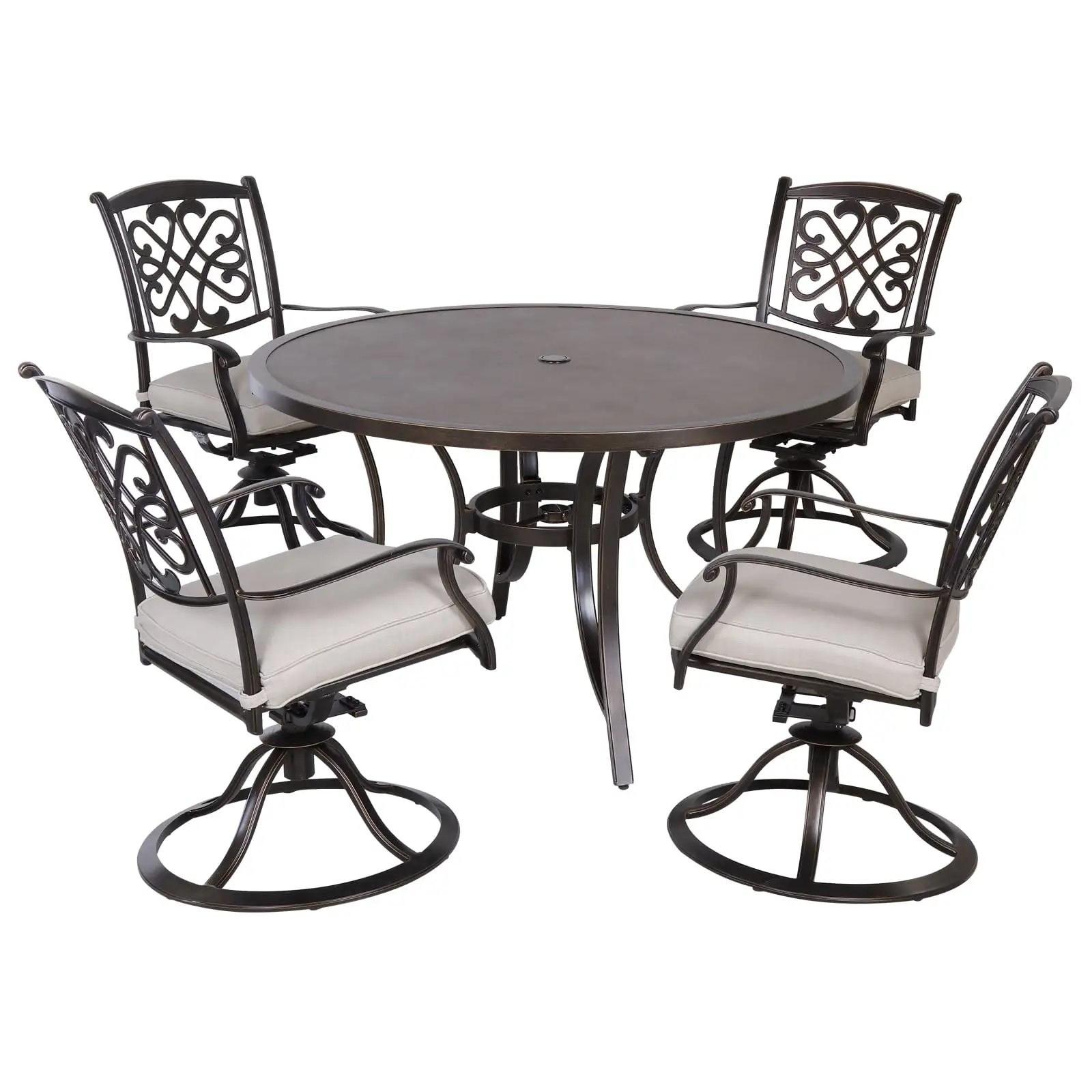 5 PCS Patio Dining Table Set 48 Tempered Glass Top Aluminum Table with Set of 4 Deep Cushioned Swivel Rocker Chairs for Poolside Garden Backyard