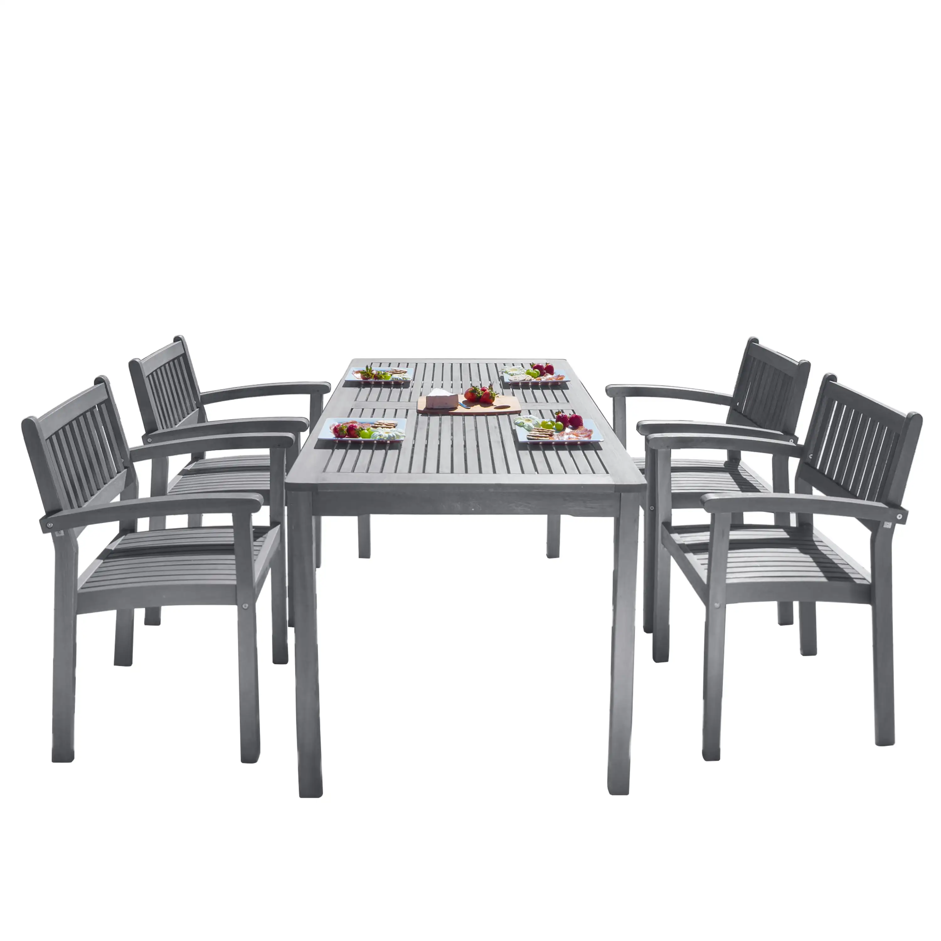 5-Pc Outdoor Patio Dining Set with Classic Table & Stacking Chairs - Gray Wash