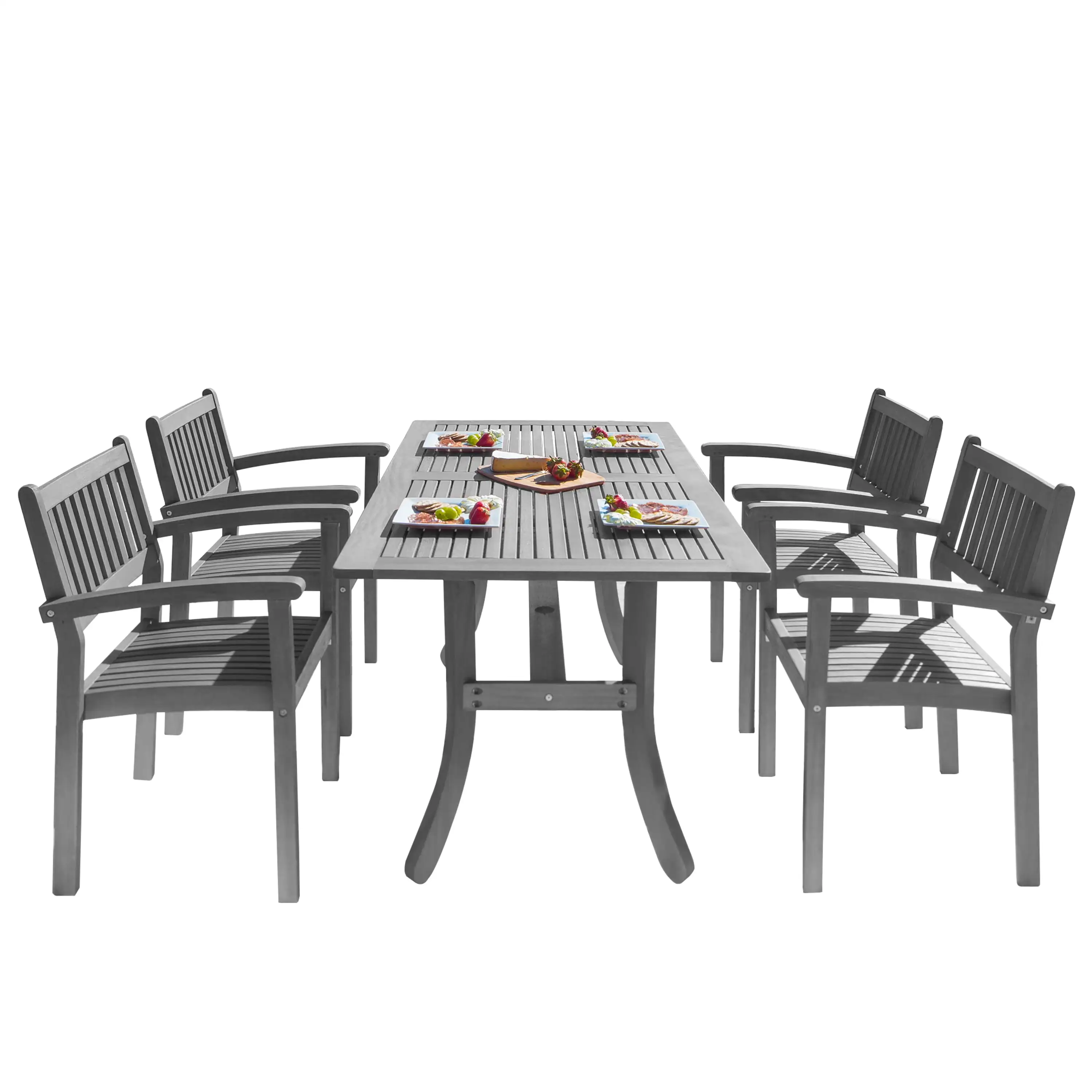 5-Pc Outdoor Patio Dining Set with Curved Leg Table & Stacking Chairs - Gray Wash