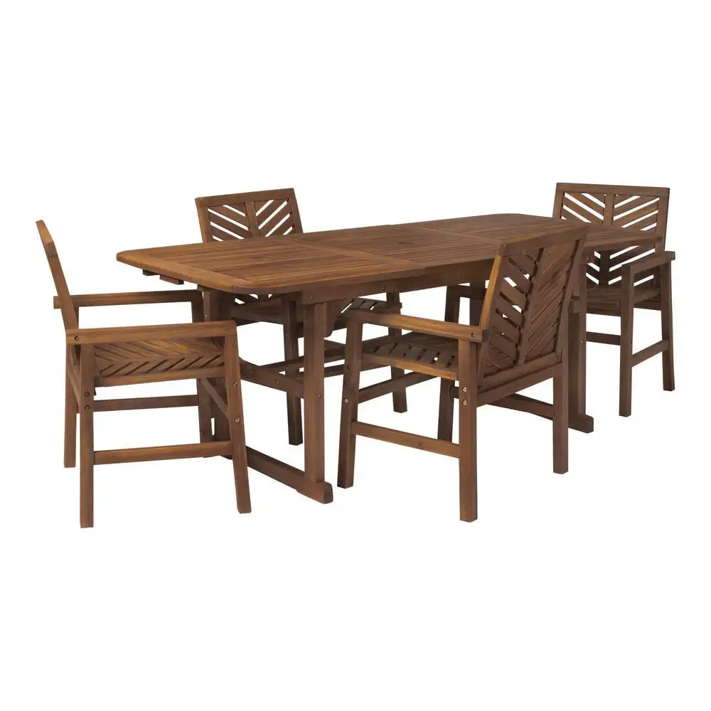 5-Piece Extendable Outdoor Patio Dining Set - Dark Brown