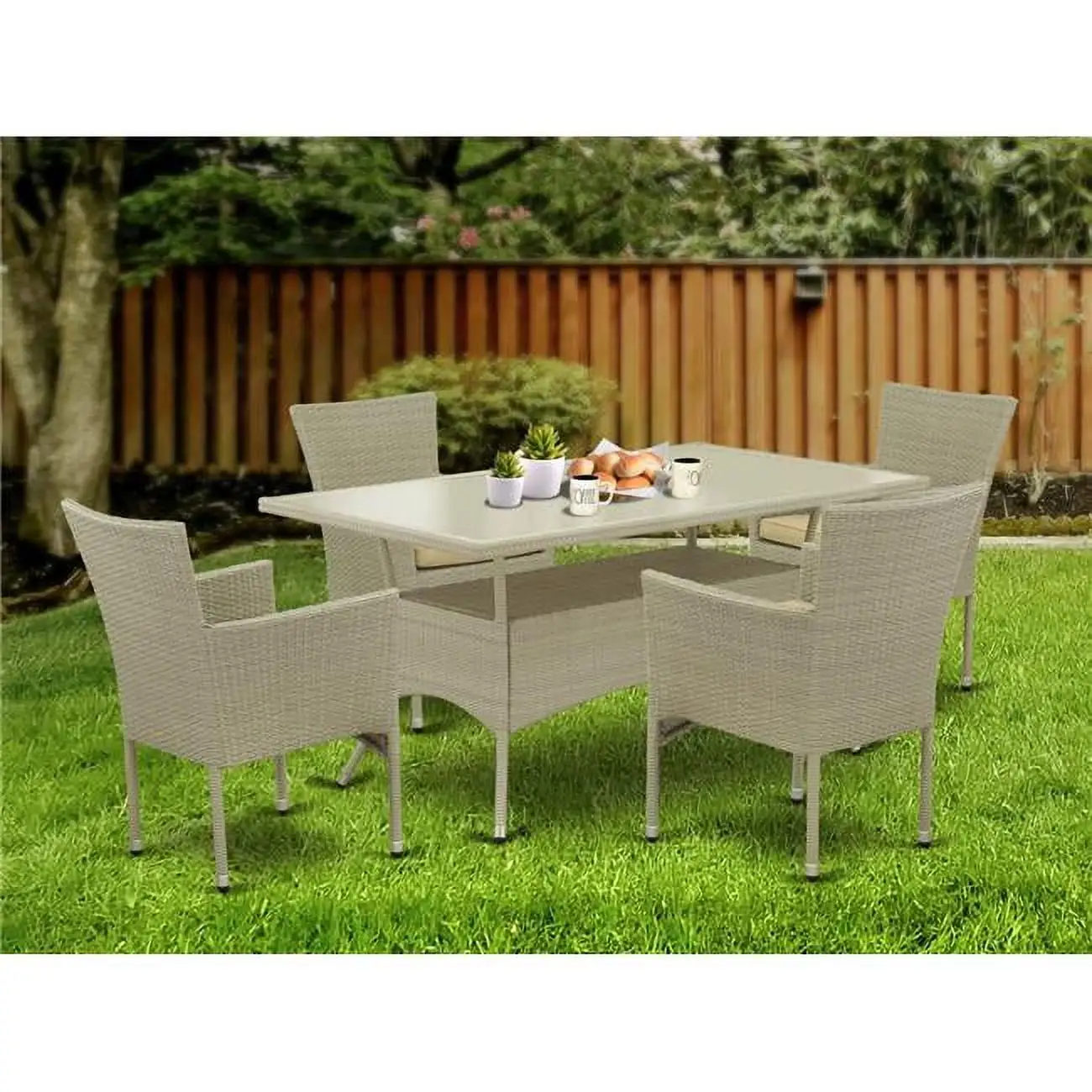 5 Piece Oslo Outdoor-furniture Natural Color Wicker Dining Set - Natural