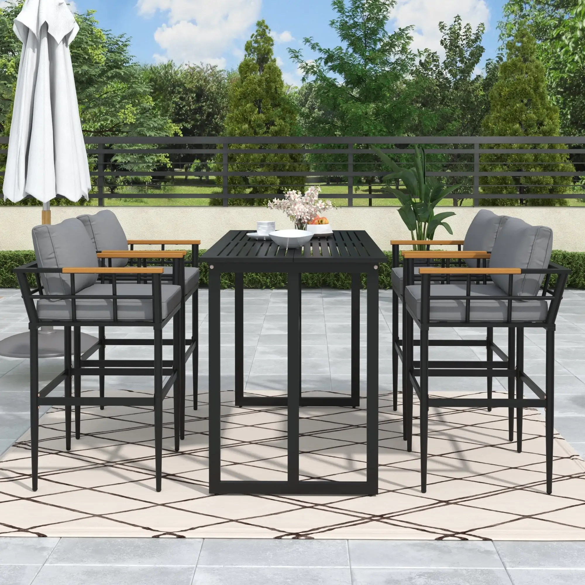 5-Piece Outdoor Dining Set. Outdoor High Top Dining Table and Chairs. Outdoor Patio Conversation Set for Patio Balcony Backyard. Black