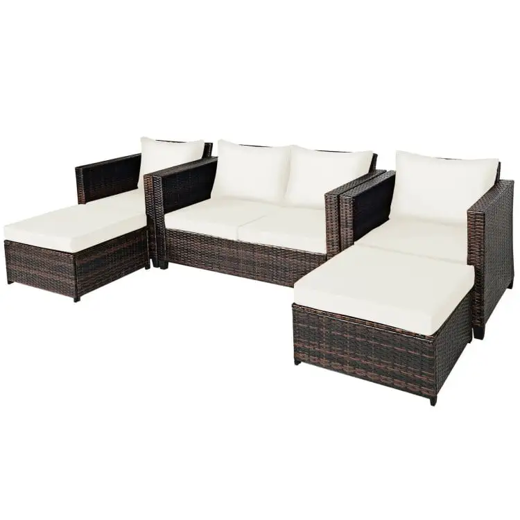 Spaco 5 Pieces Patio Furniture Sets. All Weather Outdoor Sectional Sofa. Manual Weaving Wicker Rattan Outdoor Conversation Set. White