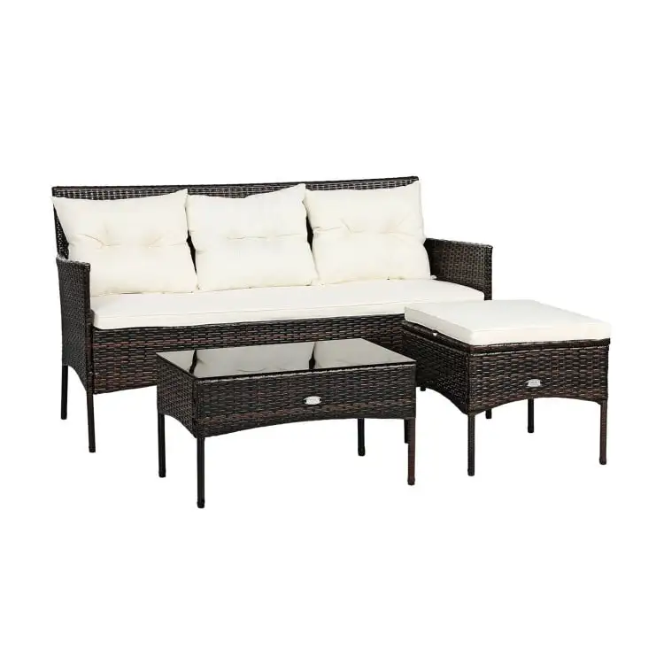 5 Pieces Patio Rattan Sofa Set . All Weather Outdoor Sectional Sofa. Manual Weaving Wicker Rattan Outdoor Conversation SetCushion and Ottoman. Black