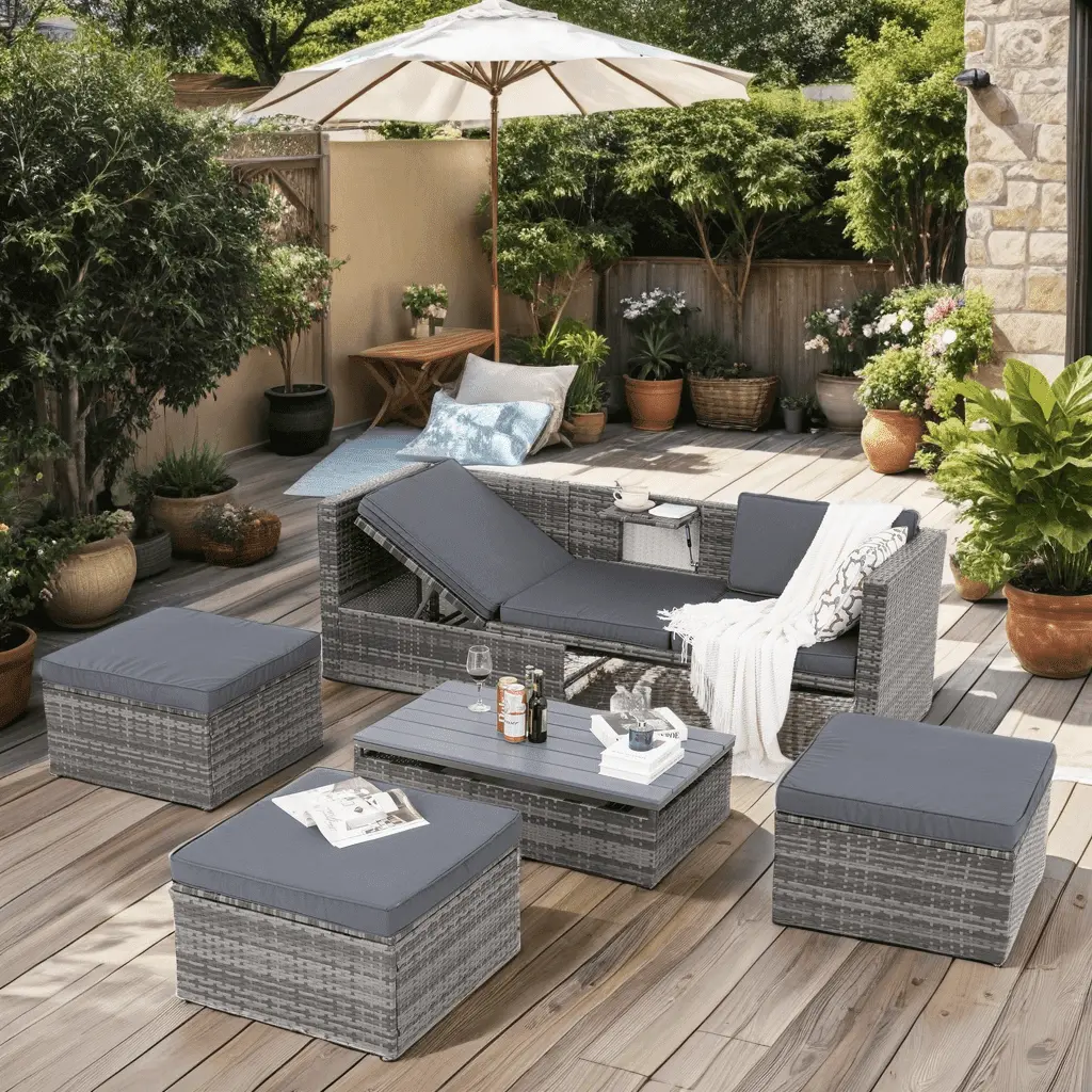 5 Set Outdoor Patio Furniture Set. Wicker Outdoor Patio Conversation Set Rattan Sectional Sofa Set with Storage Table for Garden. Balcony. Lawn. Grey