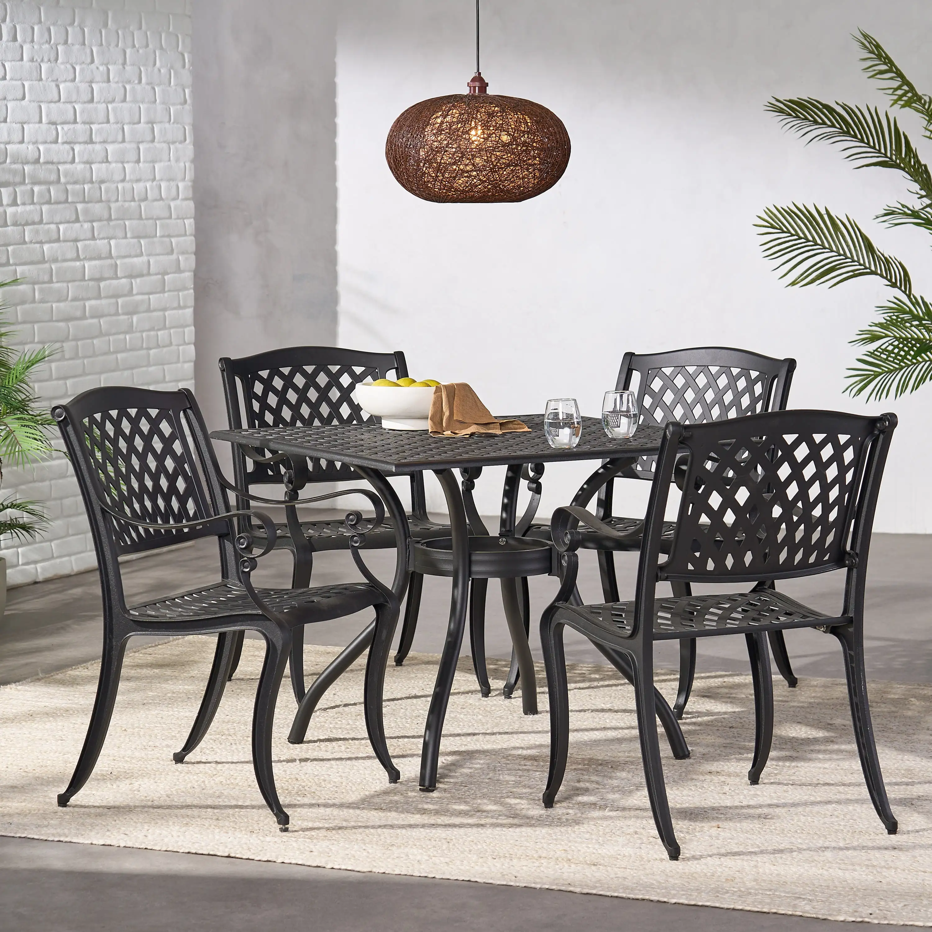 5-piece Cast Aluminum Black Sand Outdoor Dining Set