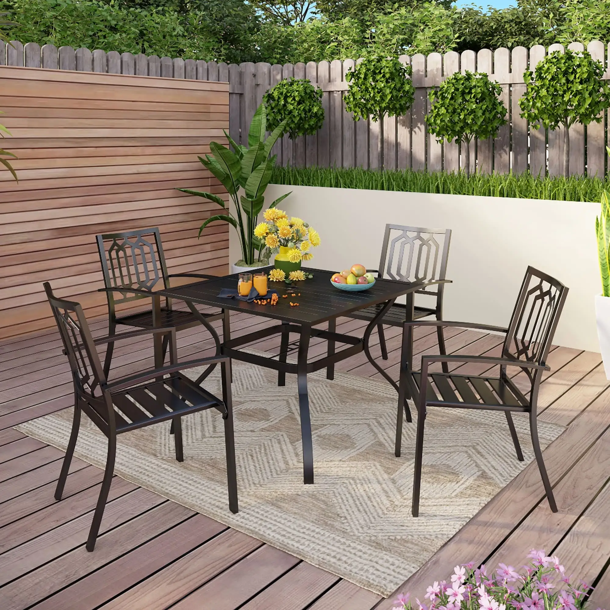 5-piece Outdoor E-coated Patio Dining Set with Stackable Chairs Fashion Chairs