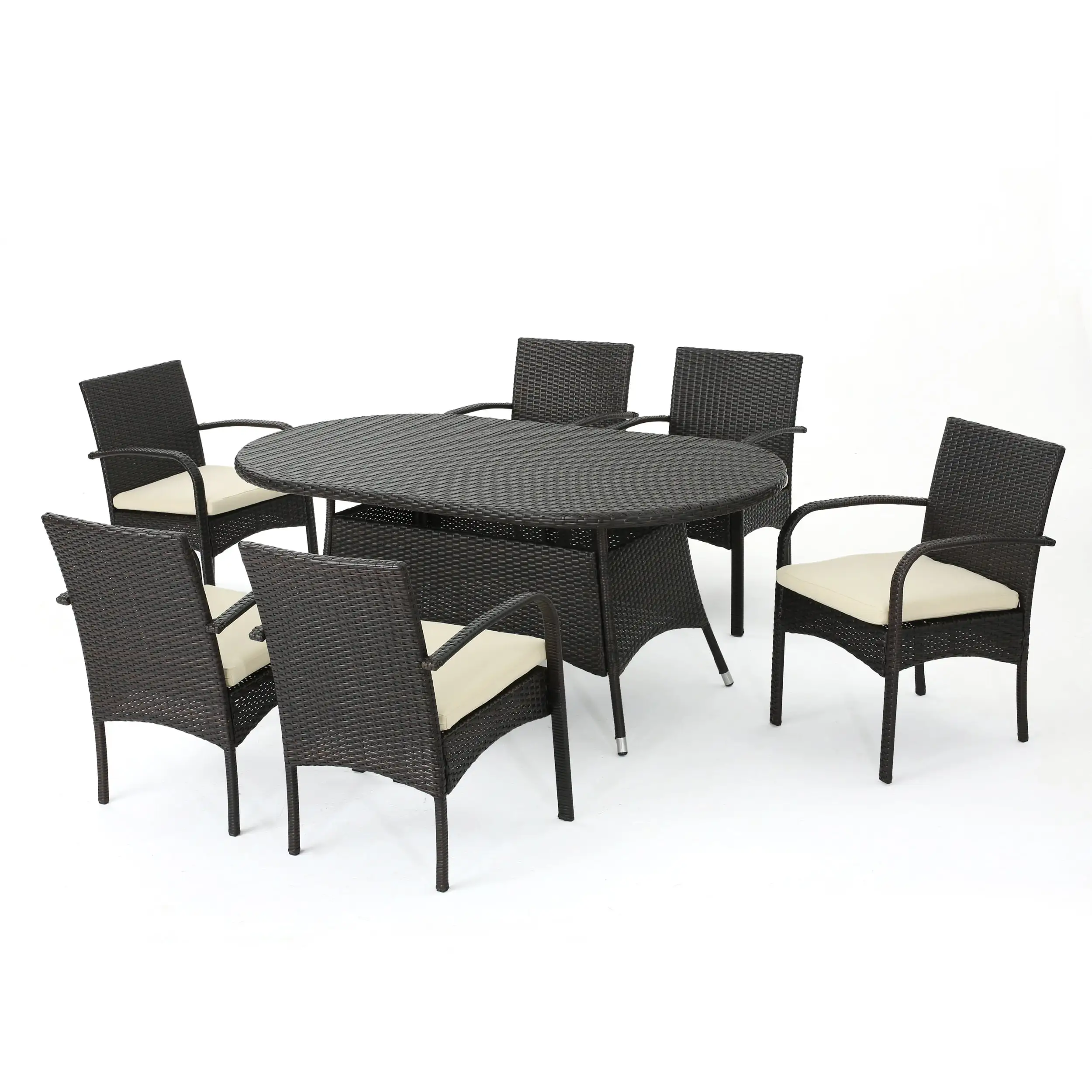 GDF Studio Trieste Outdoor Wicker 5 Piece Dining Set with Cushion. Multibrown and Cream