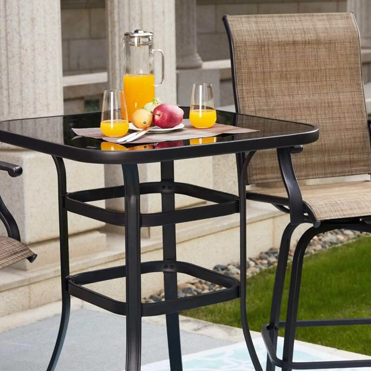 Mia Outdoor Metal Height Bar Glass table. Greenhouse. Garden