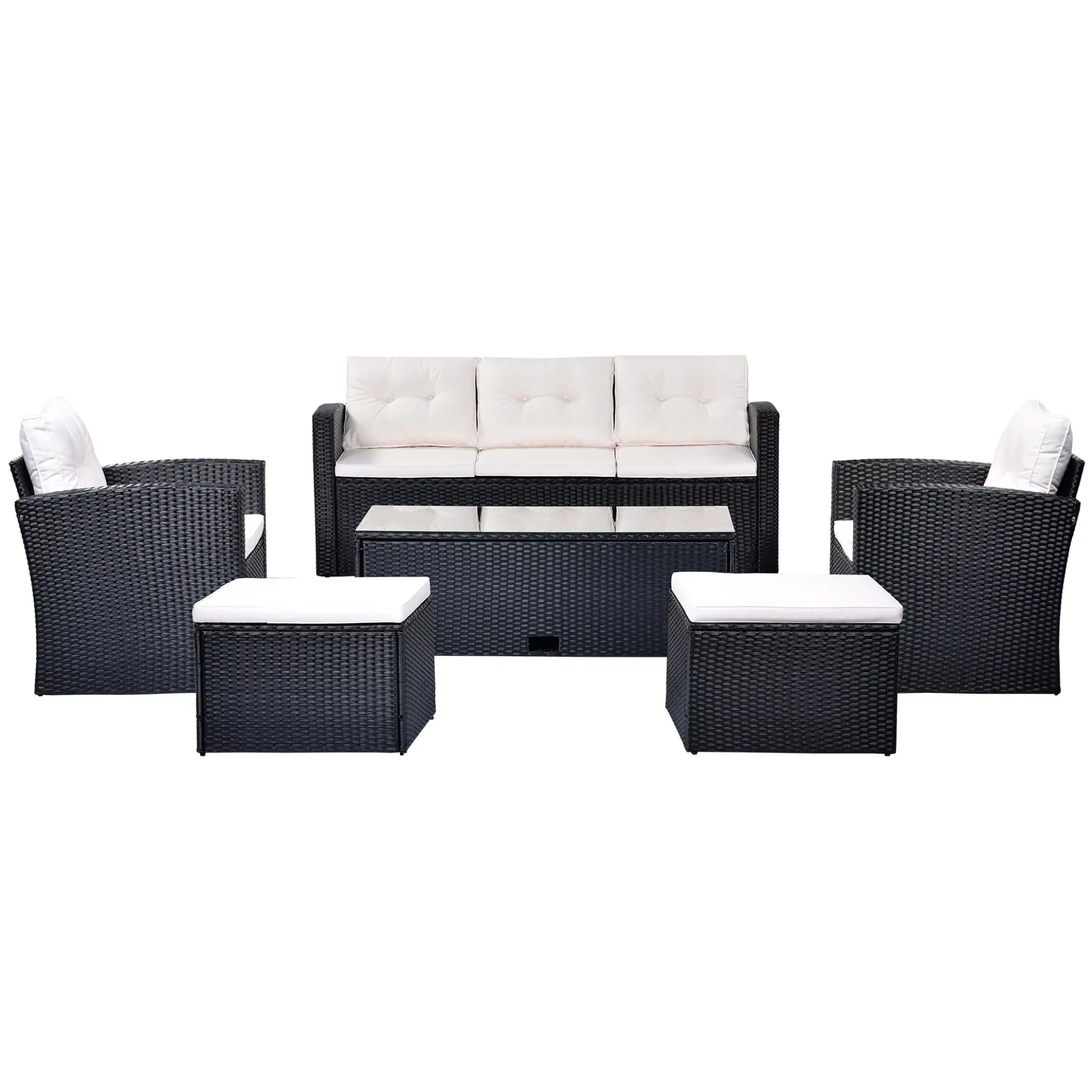 6 Piece Outdoor Furniture Sectional Set. Dining Conversation Set with 1 Coffee Table. 1 Wicker Sofa. 2 Chairs and 2 Ottomans. PE Rattan Sofa Chair with Removable Cushions for Patio Pool Garden. Beige