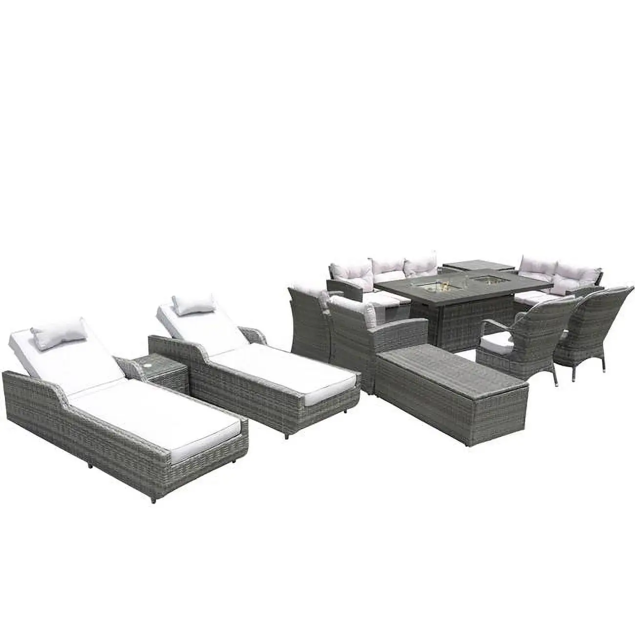 60 in. Outdoor Wicker Multiple Chairs Seating Group Fire Pit Included with Cushions. Gray - 12 Piece