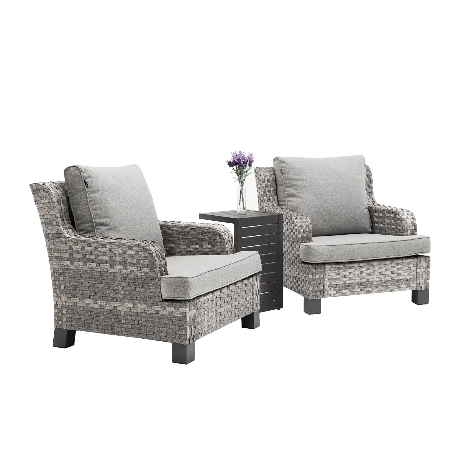 3 Piece Outdoor Wicker Sofa Set Armchairs Wicker Couch Outdoor Rattan Furniture with Side Table