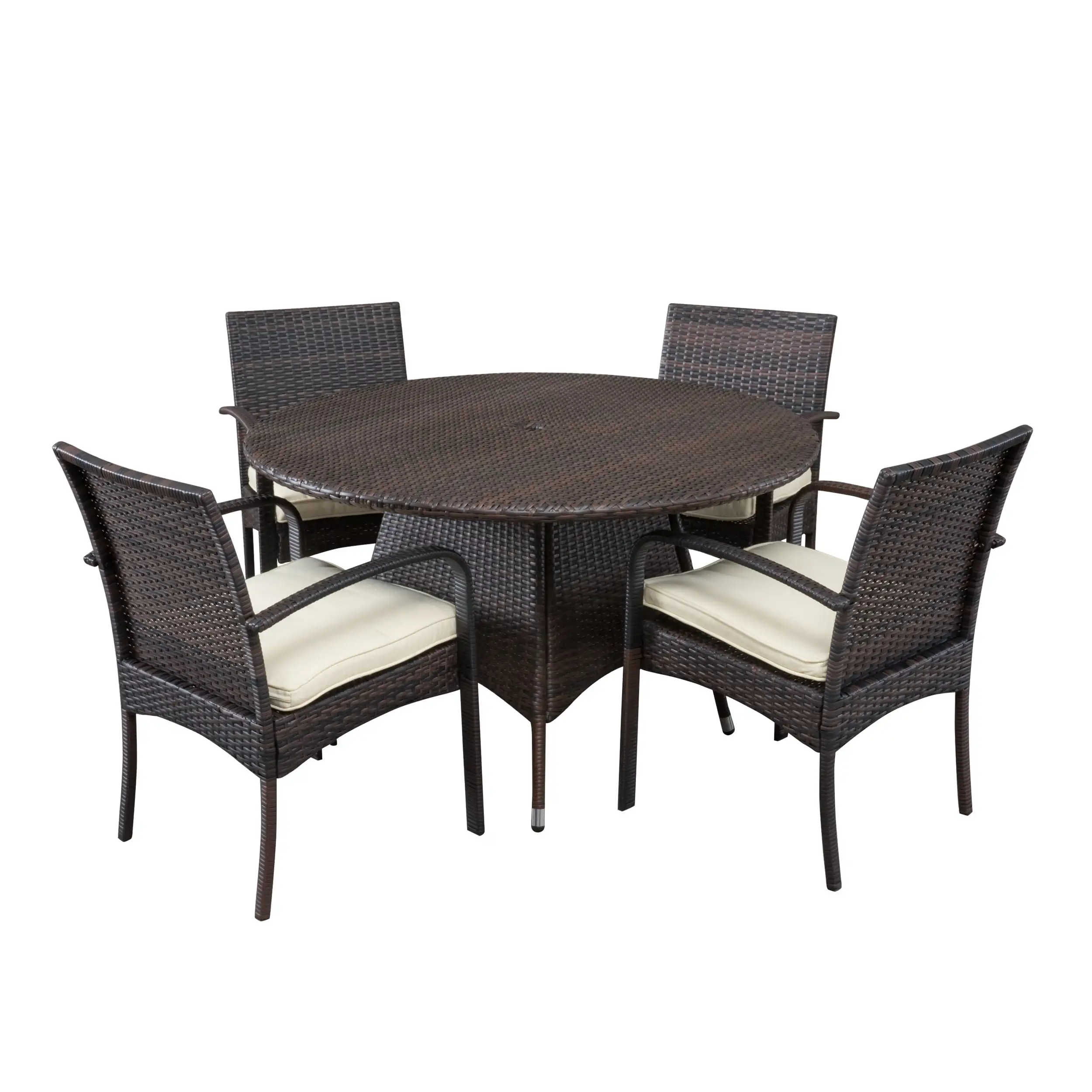 GDF Studio Dion Outdoor Wicker 5 Piece Dining Set with Cushions. Multibrown and Cream