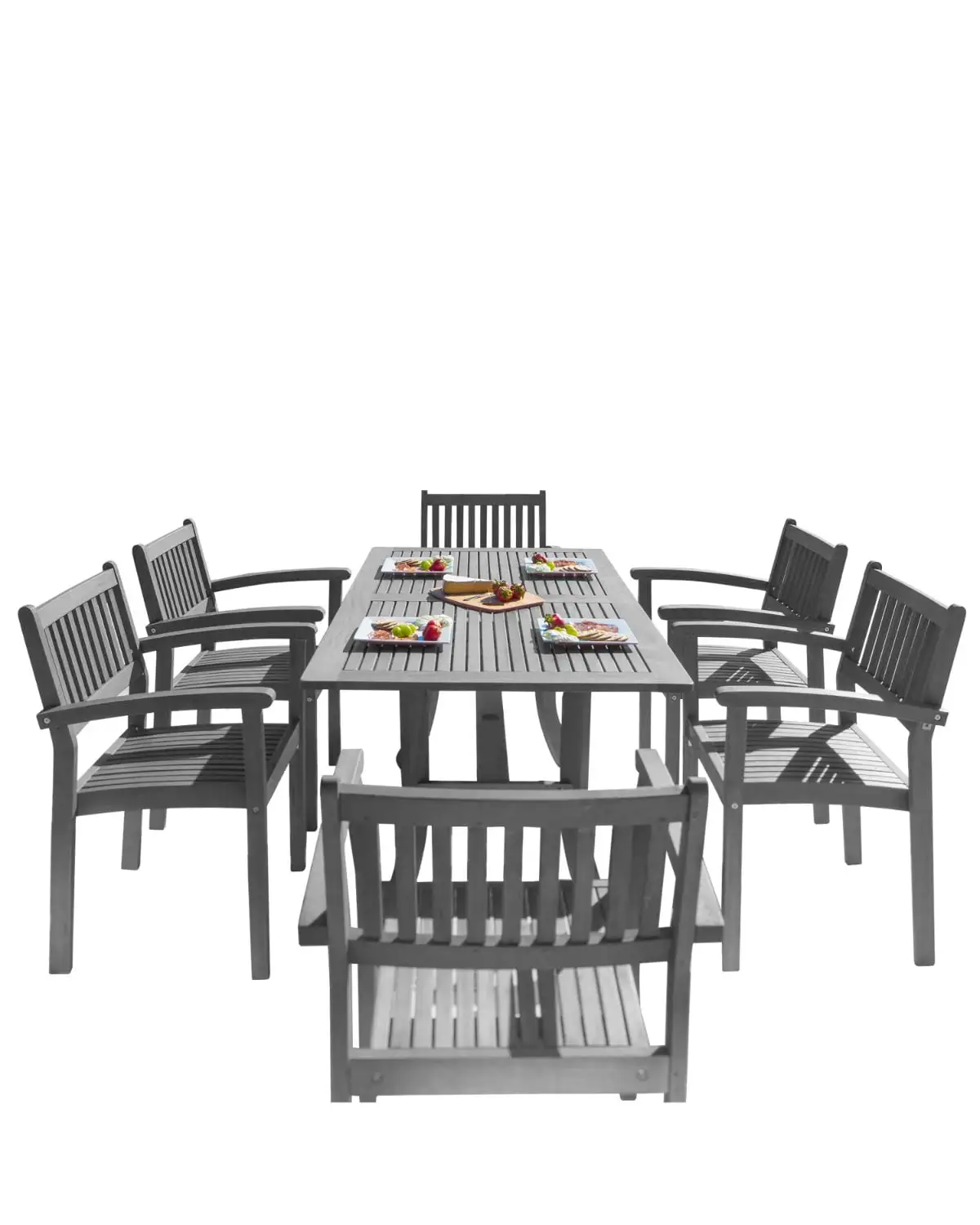 7-Piece Gray Hand Scraped Wood Finish Table Outdoor Furniture Patio Dining Set with Curvy Leg Table 59