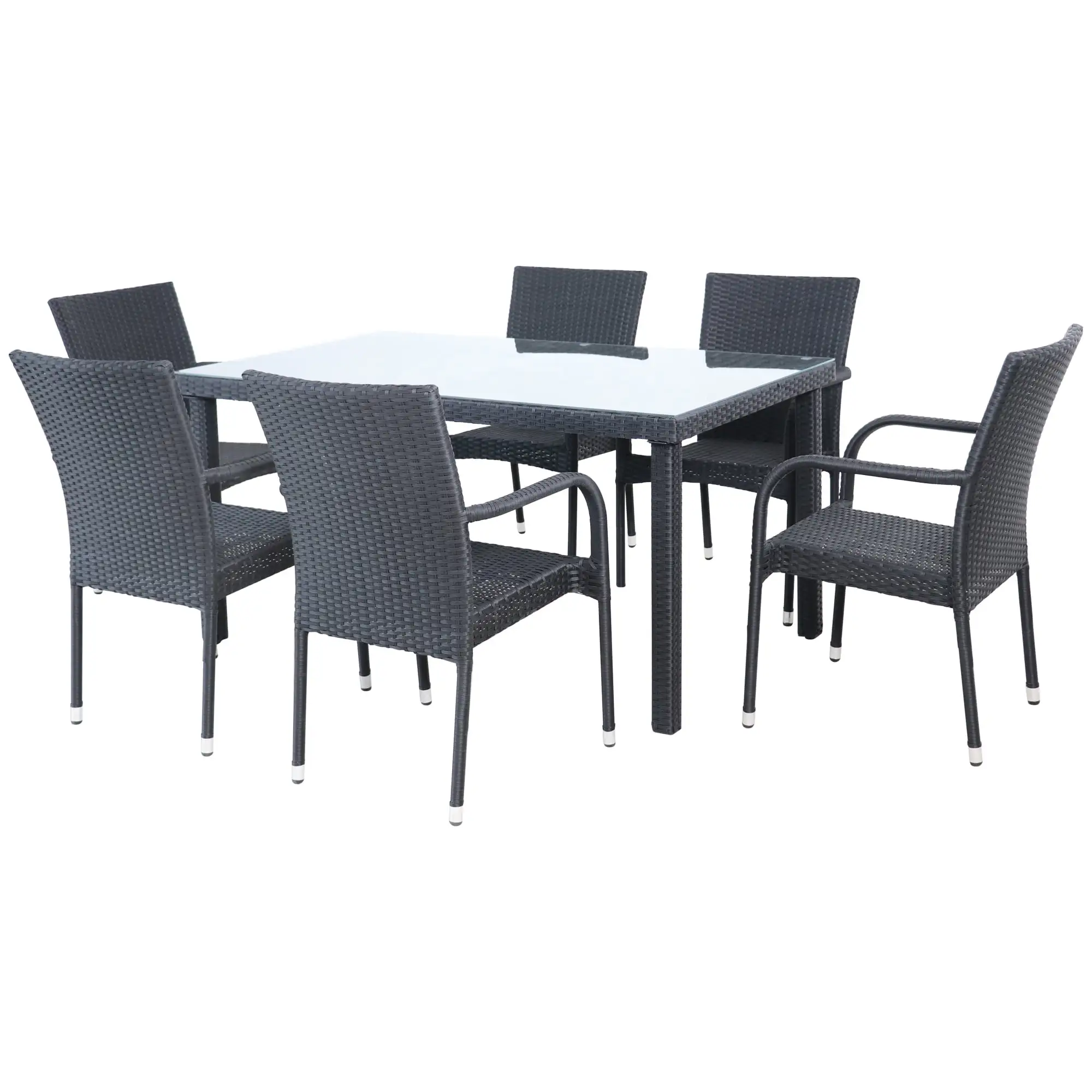 7-Piece Nassau Black Woven Resin Wicker Outdoor Patio Dining Set