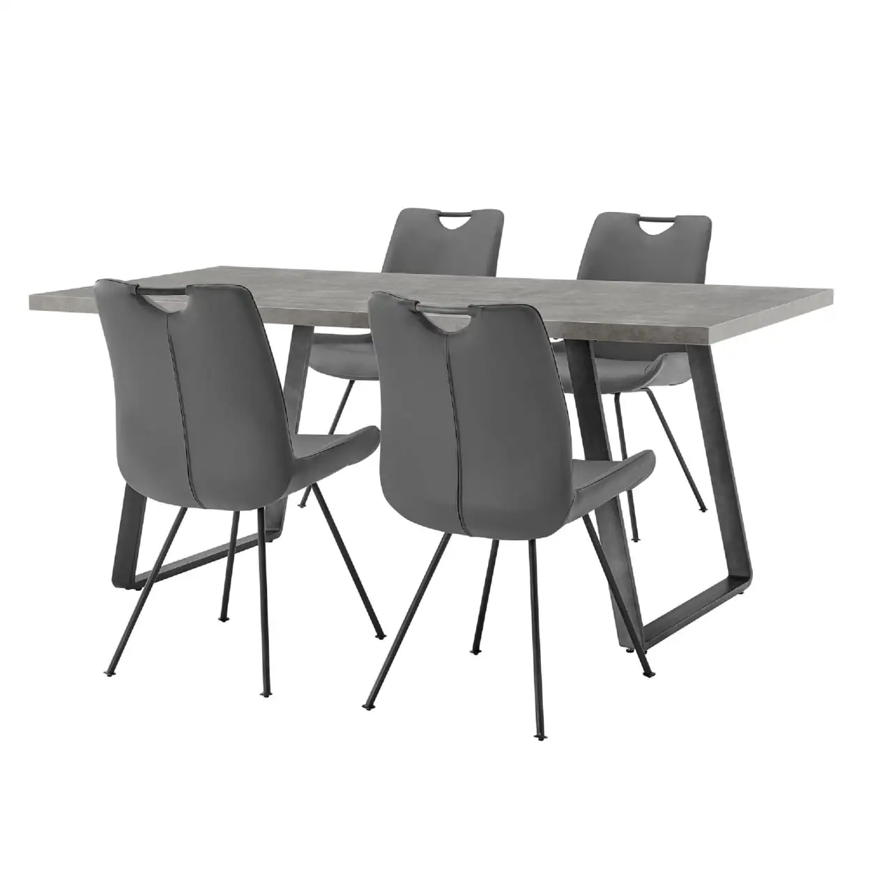 Armen Living Coronado 5-Piece Rectangular Modern Faux Leather Dining Set in Gray