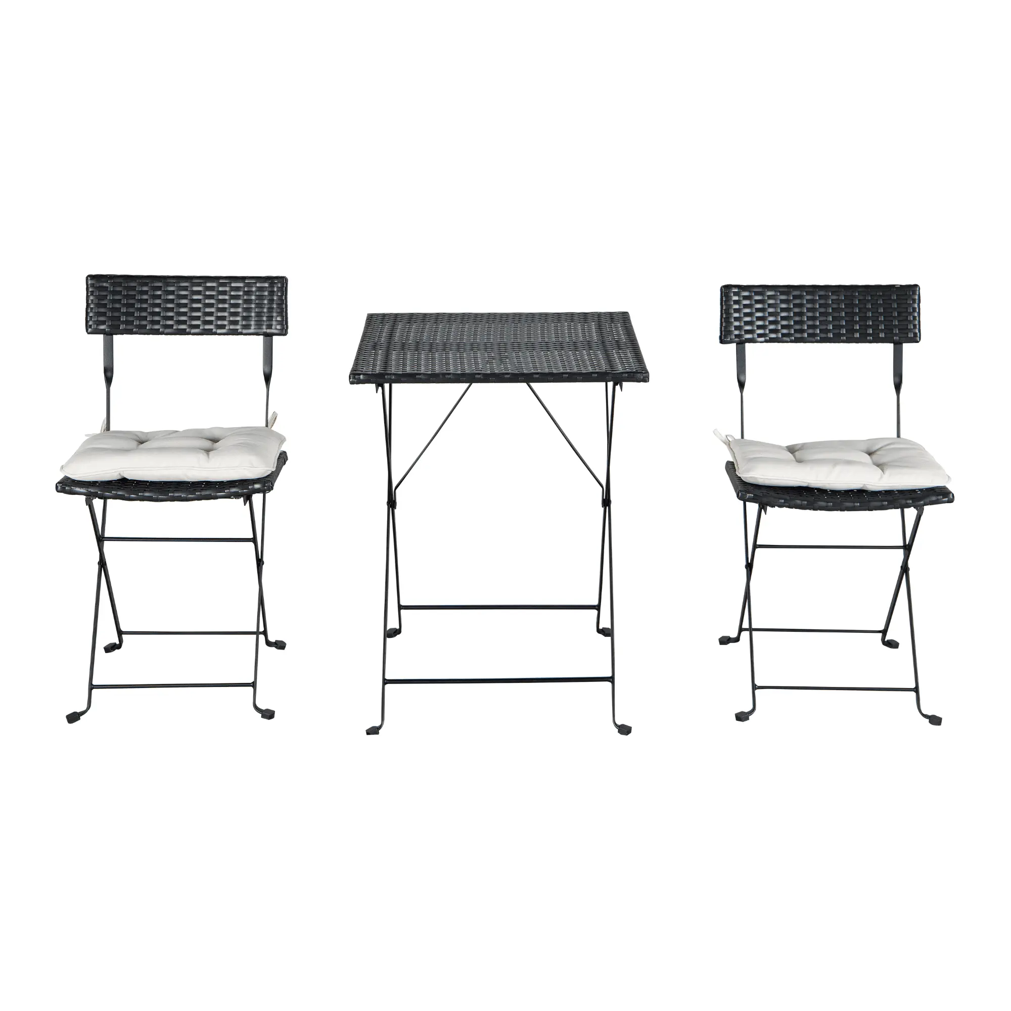 YMHML 3-Piece Outdoor PE Wicker Foldin Patio Bistro Set with One Table.Two Chairs And Two Beige Cushion.Black