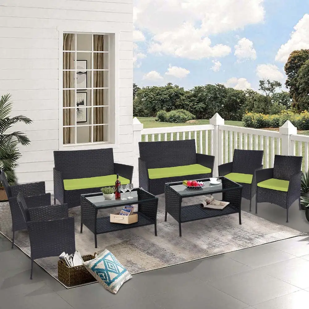 8 PCS Outdoor Patio Bistro Furniture Set. All-Weather Rattan Chair Set. Conversation Furniture Sets Clearance. Cushioned Seat & Glass Table. Bistro Table Set for Porch Garden Poolside Balcony