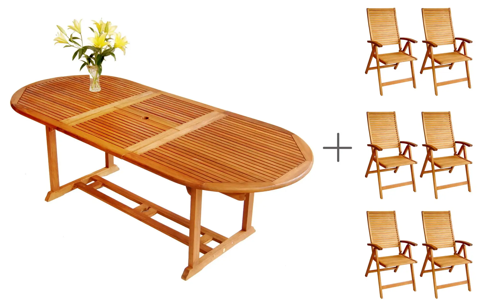 ALK Brands - Patio Outdoor Hardwood Logan 7-Piece Extension / Expandable Dining Set (Natural Wood Finish)