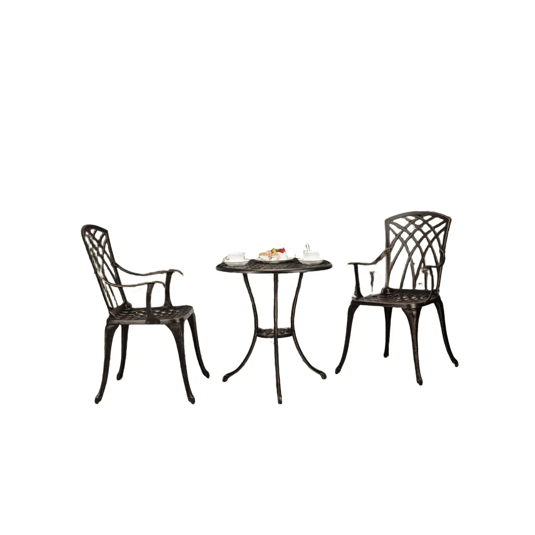 3-Piece Patio Bistro Set Cast Aluminum Patio Furniture Set with Umbrella Hole.Bronze