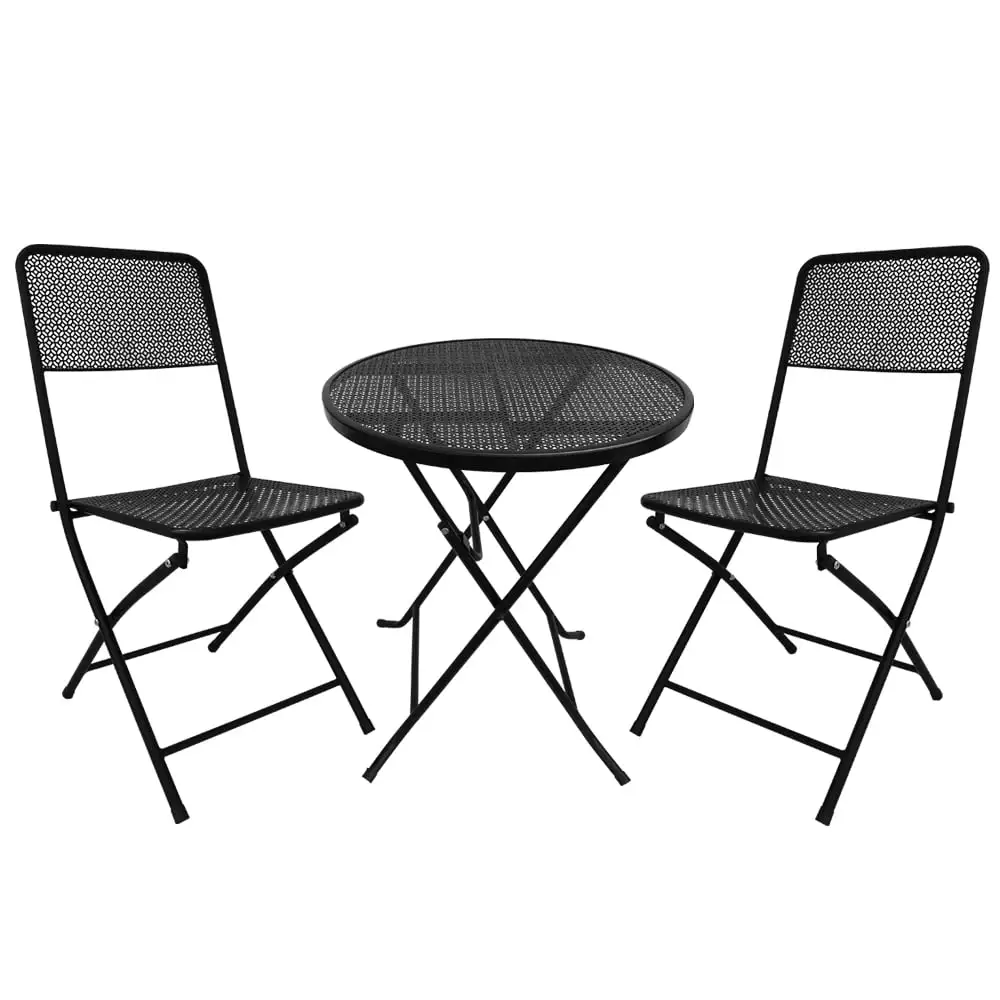 YMHML 3-Piece Metal Folding Outdoor Patio Bistro Set.Stainless Steel Furniture Set with Folding Patio Round Table and Chairs for Yard.Garden or Balcony